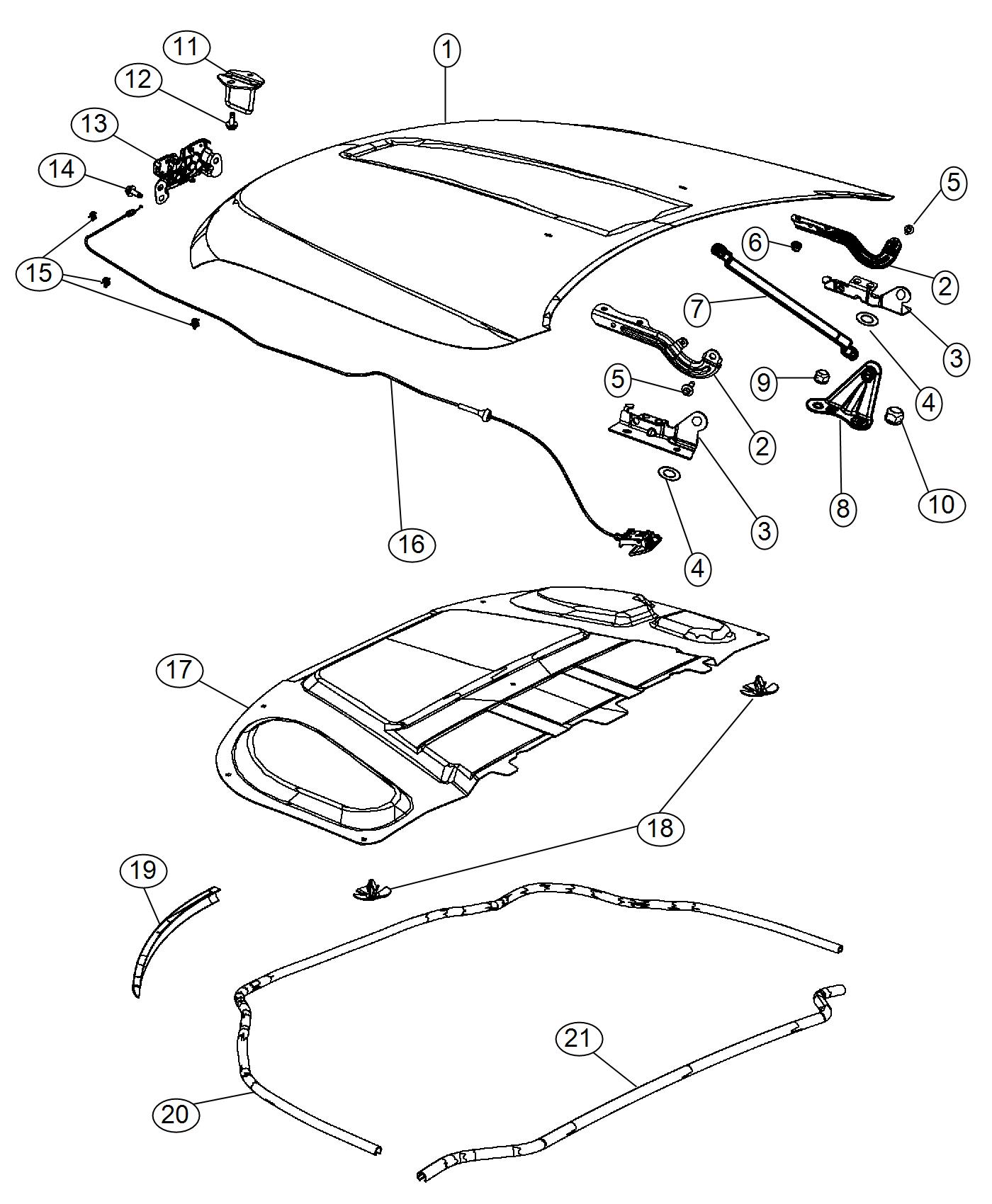 Diagram Hood and Related Parts. for your 2001 Chrysler 300  M 