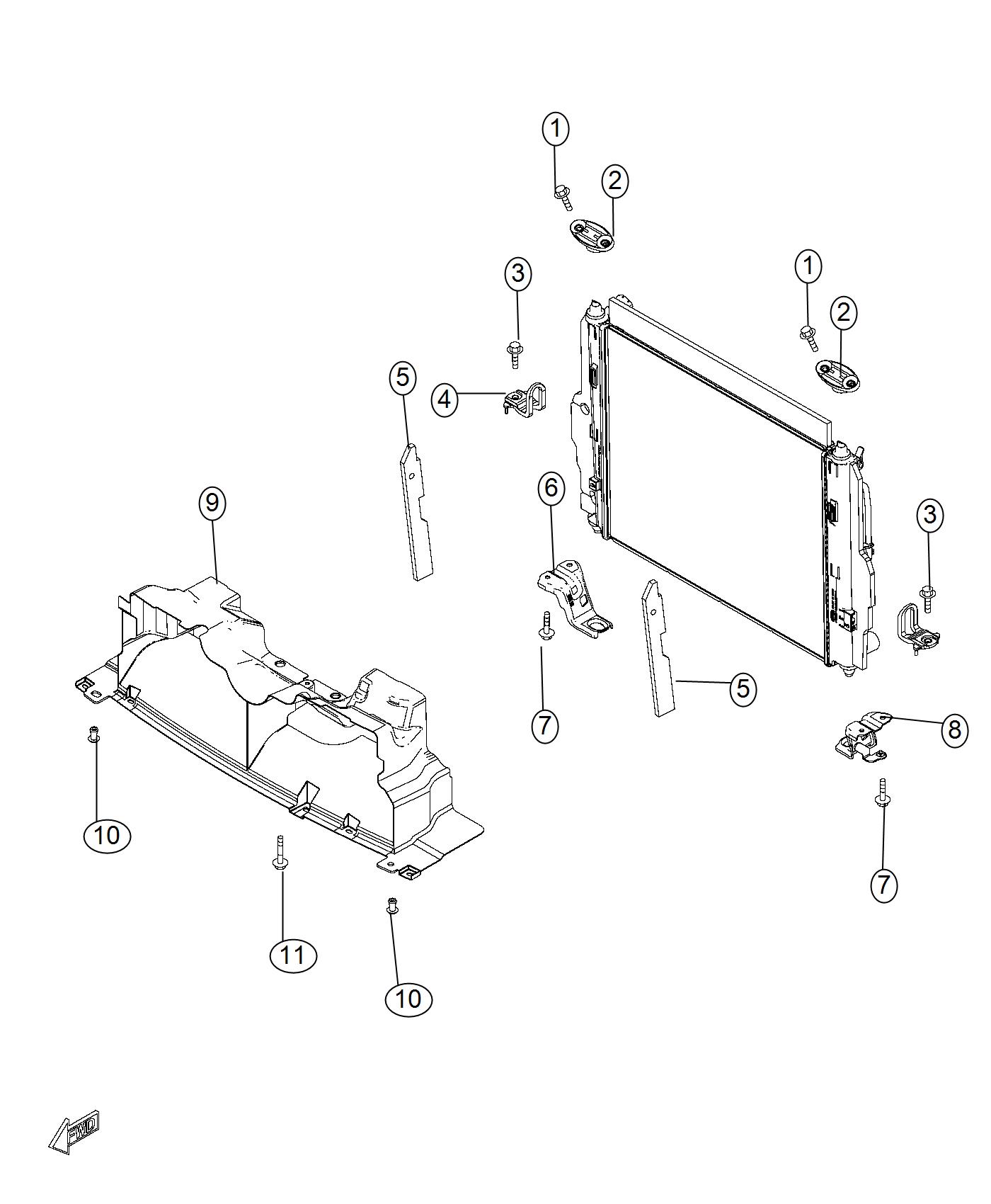 Diagram Radiator Support And Related Parts. for your 2001 Chrysler 300  M 