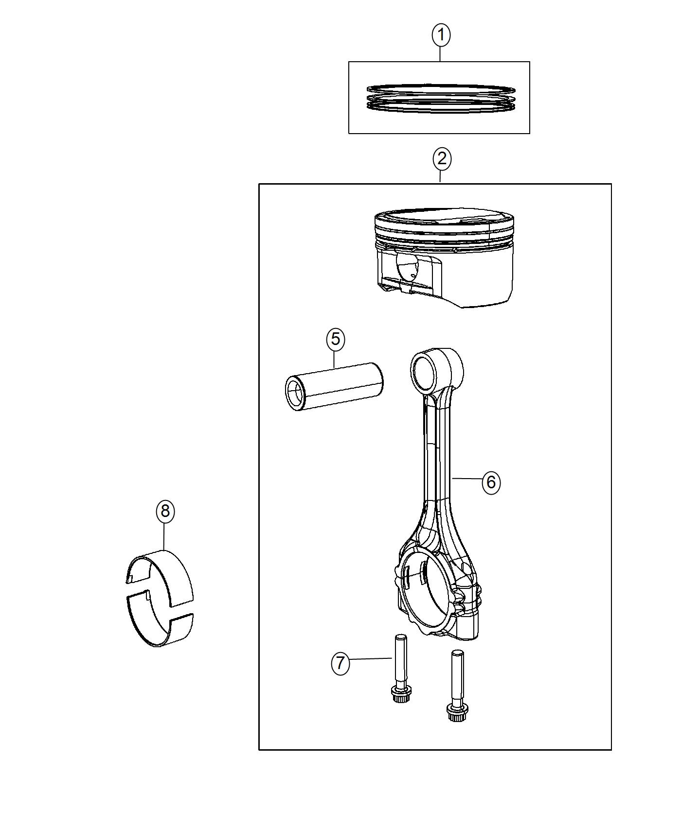 Diagram Pistons, Piston Rings, Connecting Rods And Bearings 2.4L. for your 2000 Chrysler 300 M  