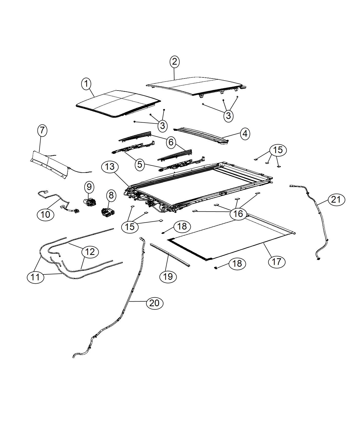 Sunroof Glass and Component Parts. Diagram