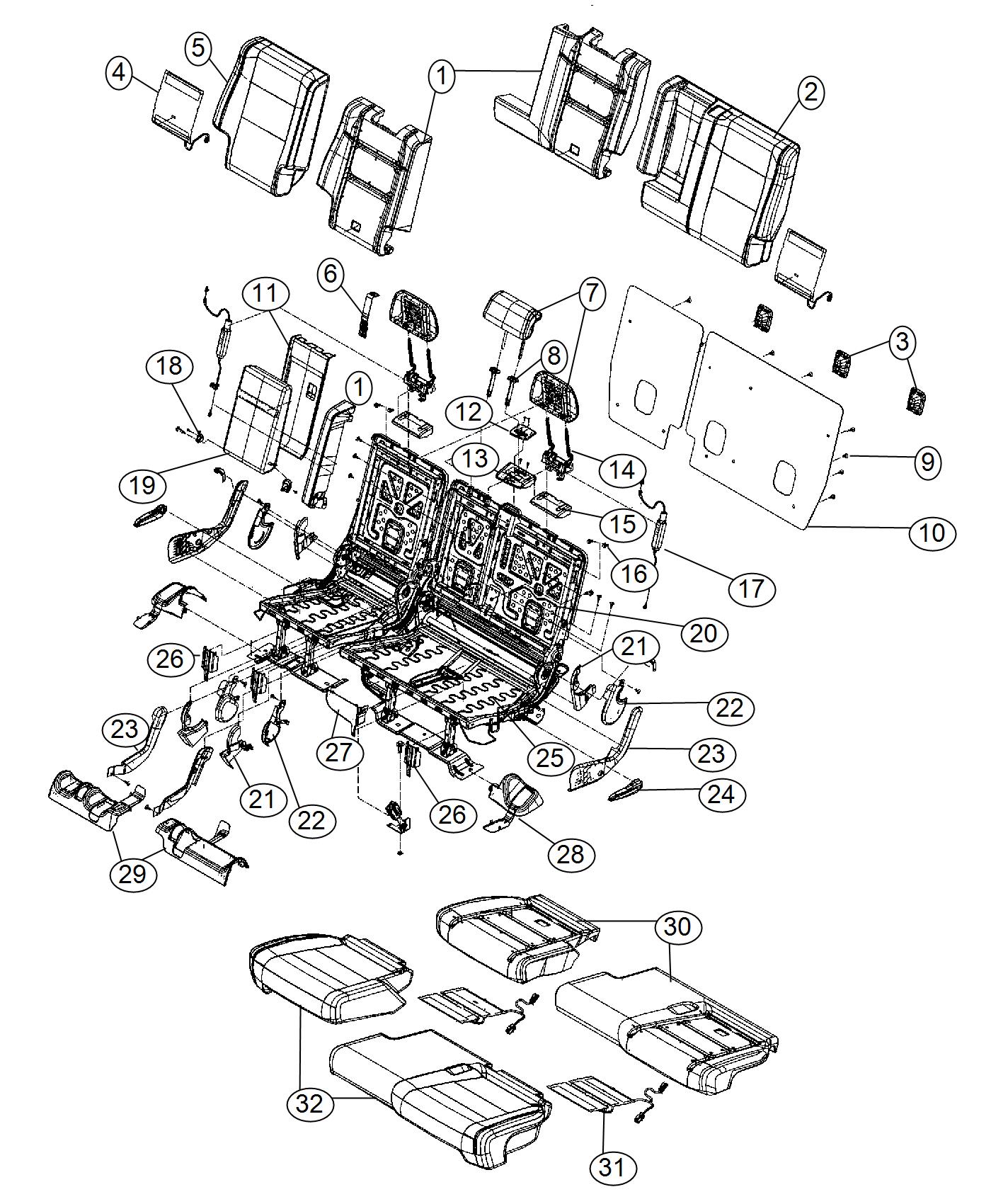 Rear Seat - Split Seat - Trim Code [Leather Trimmed Bucket Seats]. Diagram