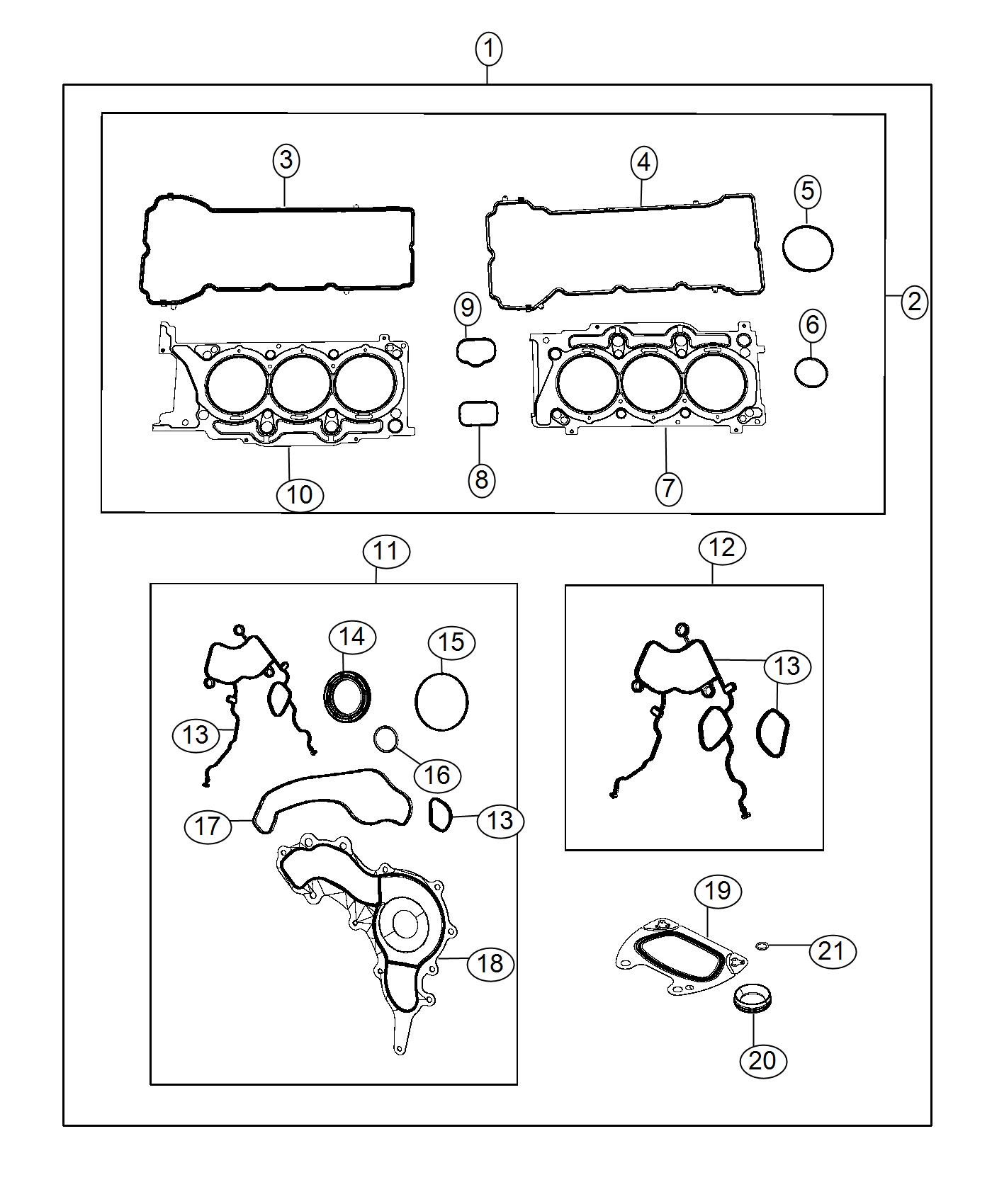 Diagram Engine Gasket/Install Kits 3.6L. for your 2017 Chrysler 200   