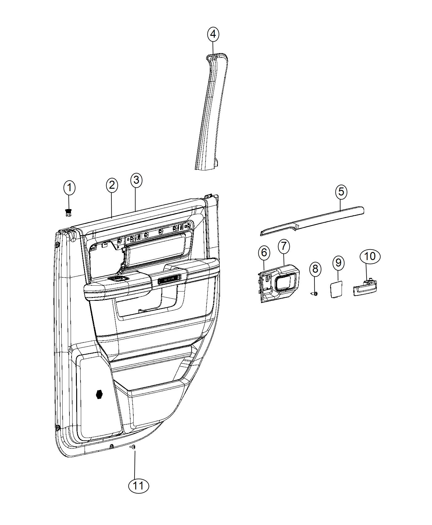 Diagram Rear Door Trim Panels. for your Ram 3500  