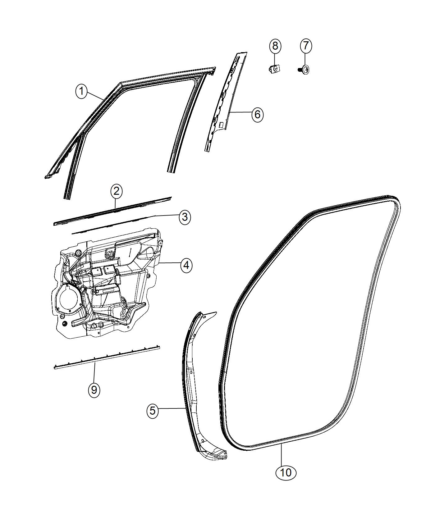 Diagram Weatherstrips, Front Door. for your 1999 Chrysler 300  M 