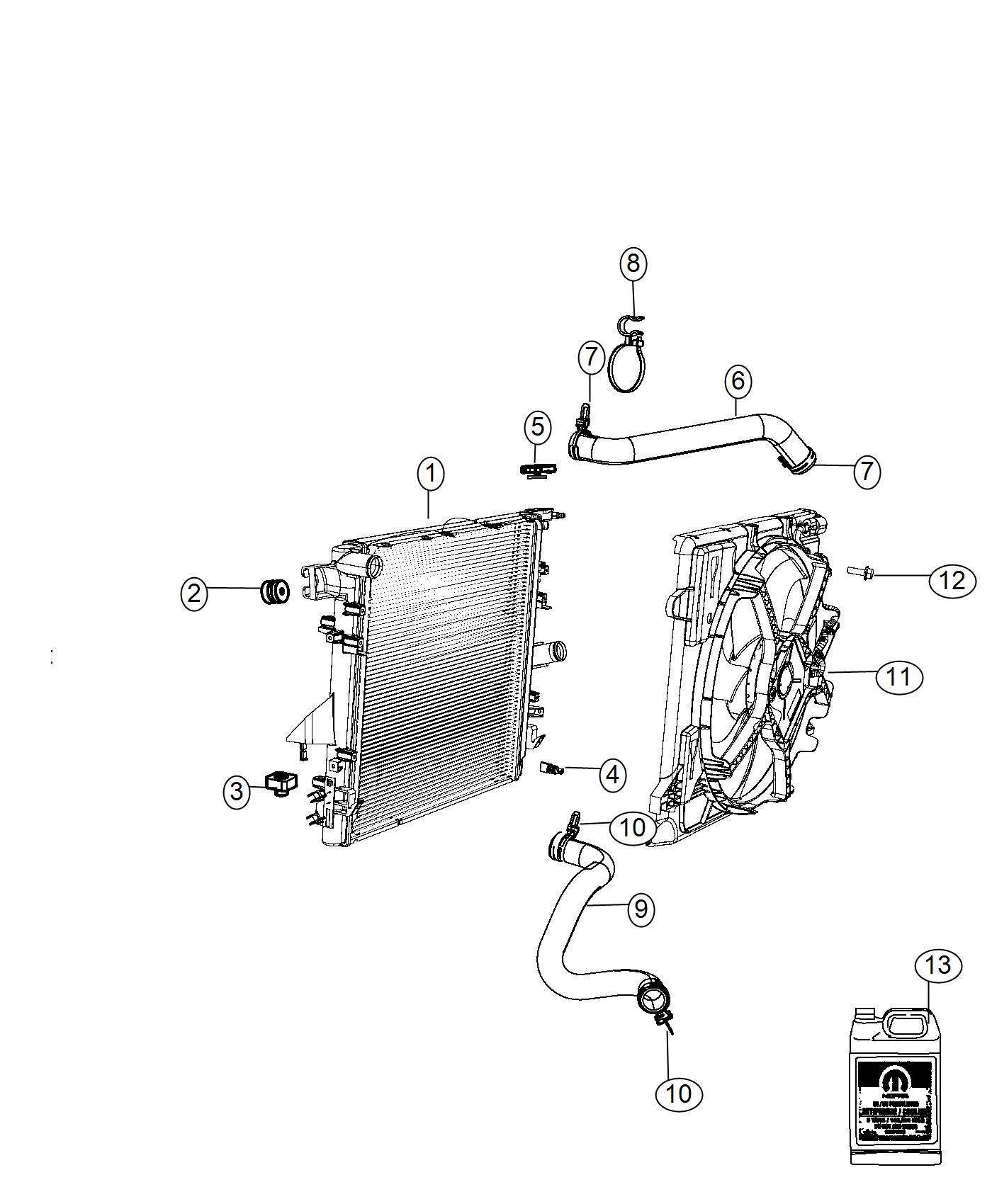 Diagram Radiator and Related Parts. for your Jeep Wrangler  