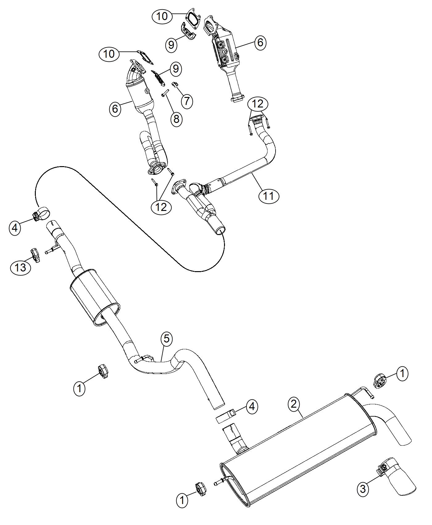 Diagram Exhaust System 3.0L [3.0L V6 24V VVT Engine] 3.6L [3.6L V6 24V VVT Engine]. for your 2017 Jeep Wrangler   