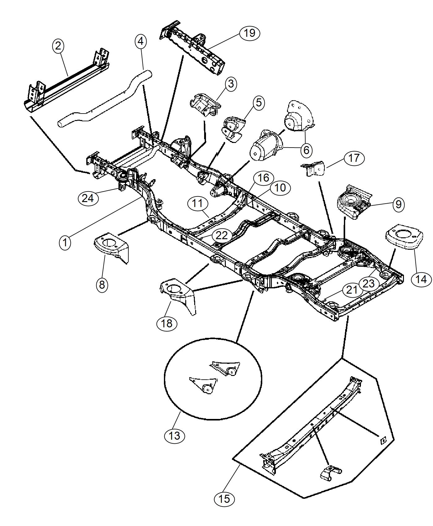 Diagram Frame, Complete. for your 2011 Jeep Wrangler 3.8L V6 A/T 4X4 SAHARA 