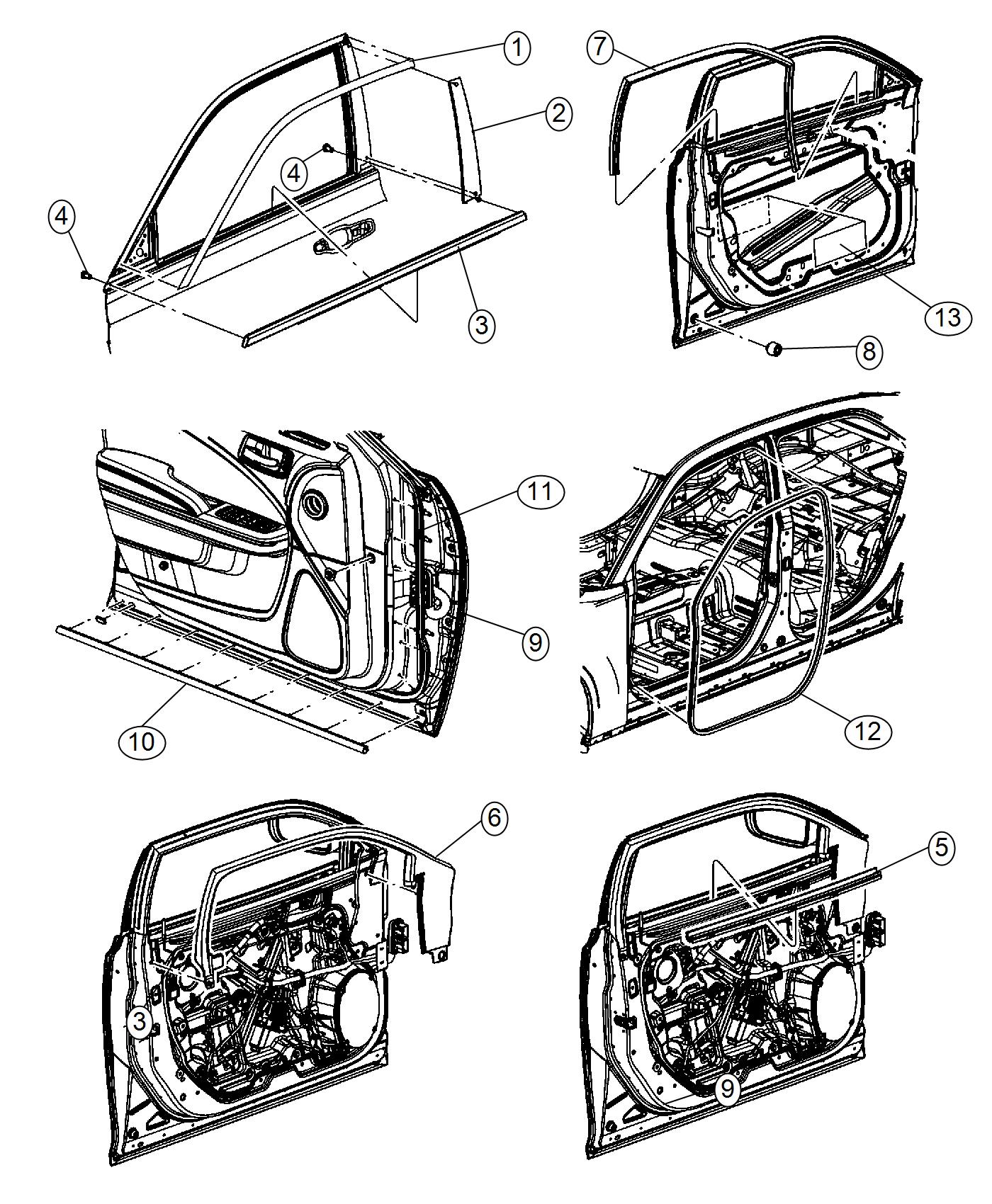 Diagram Weatherstrips, Front Door. for your Chrysler