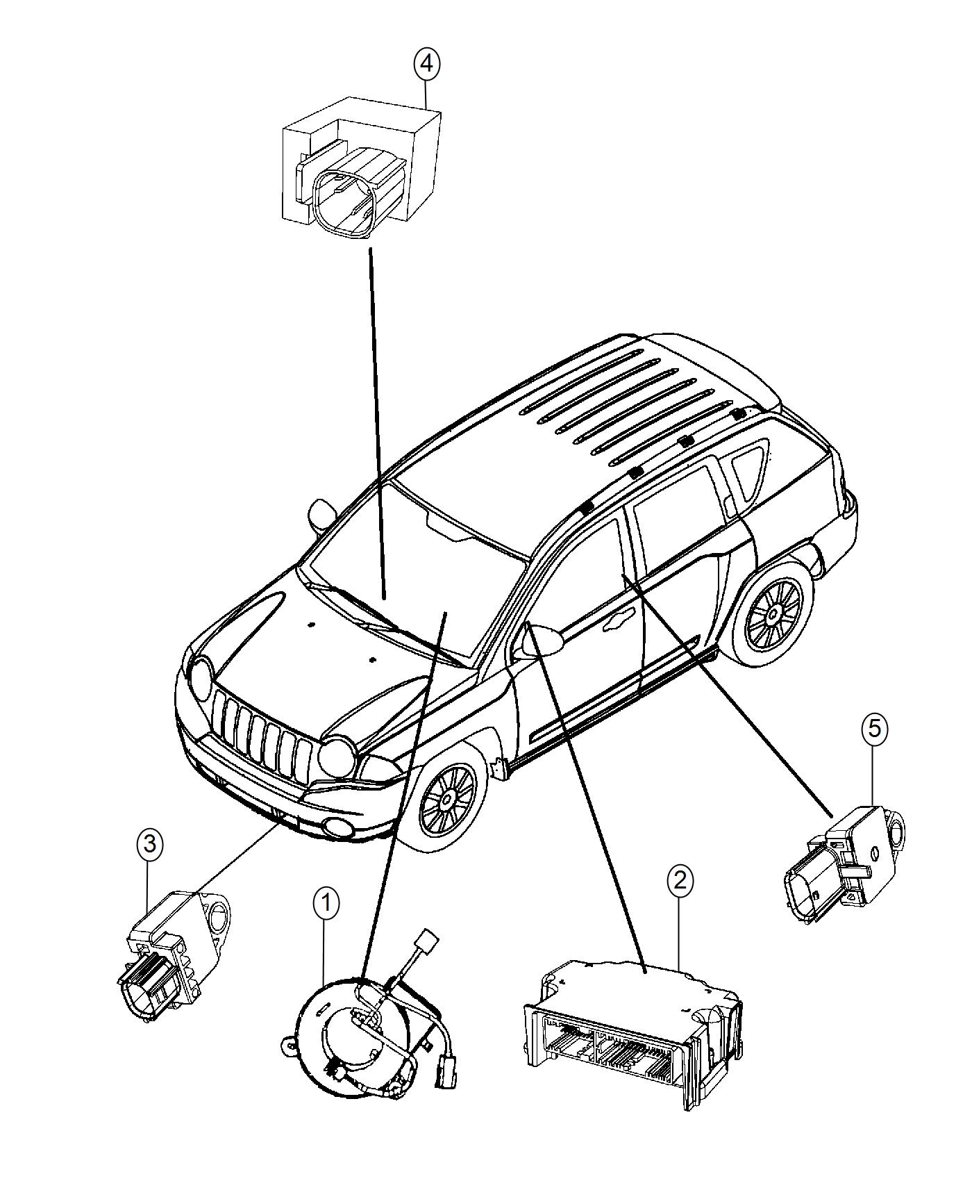 Air Bag Modules, Impact Sensors and Clock Spring. Diagram