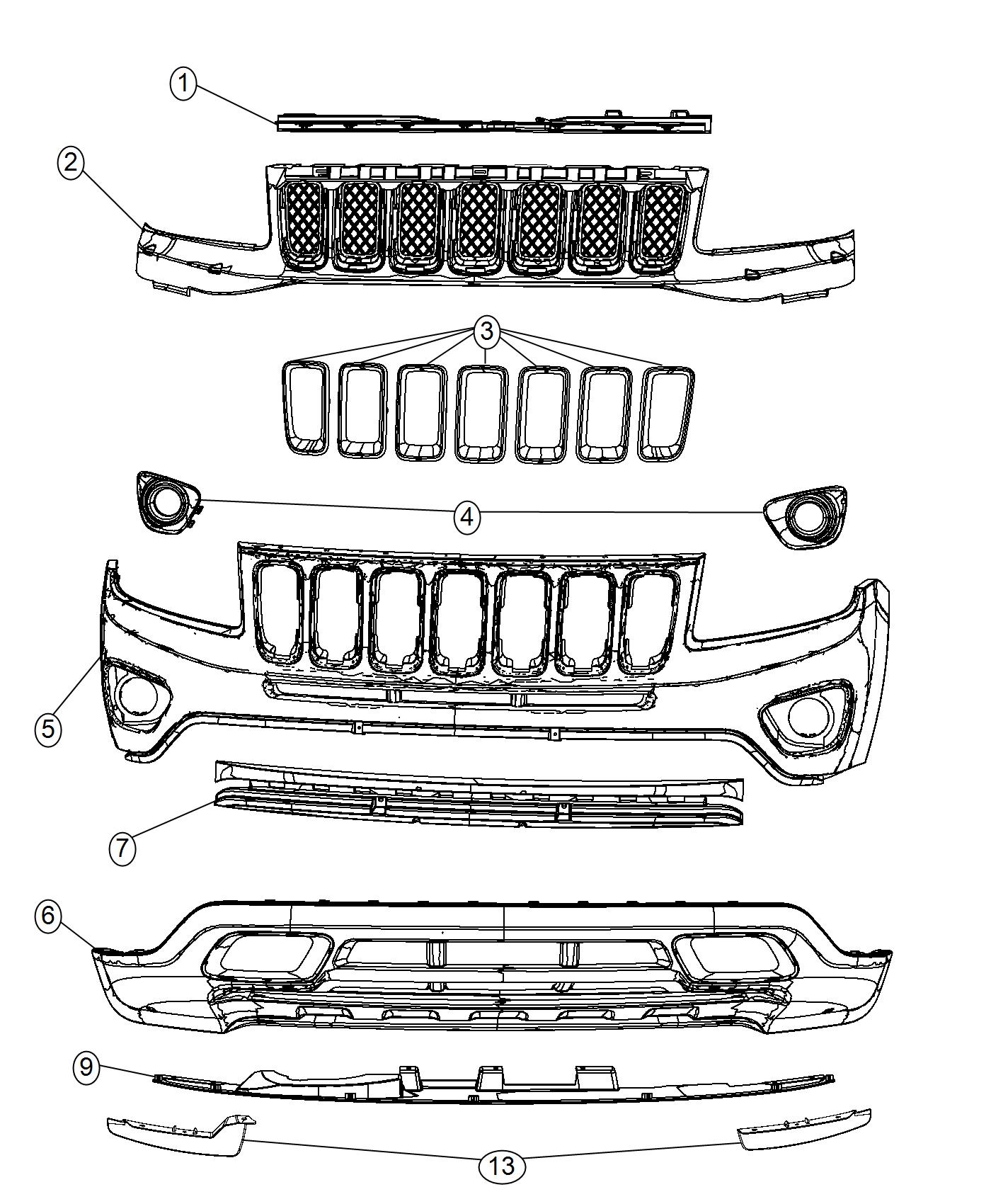 Diagram Fascia, Front, Compass. for your Jeep