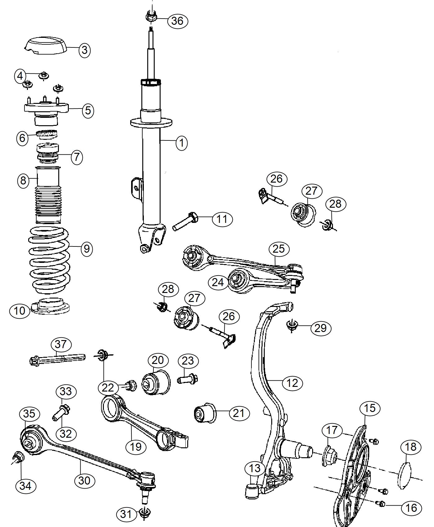 Diagram Suspension, Front, RWD. for your 2003 Chrysler 300  M 