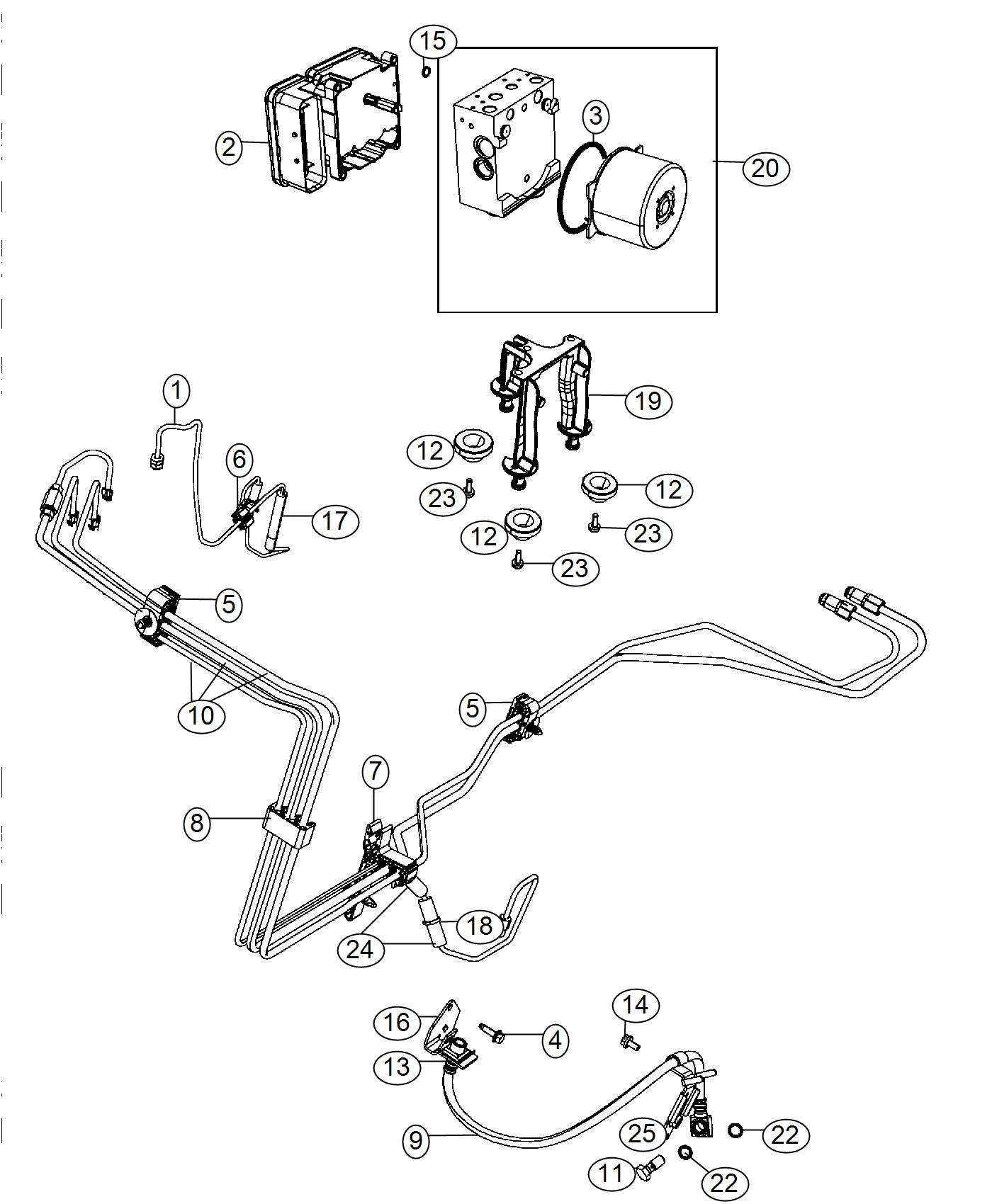 Diagram HCU and Tubes, Front. for your 1999 Chrysler 300  M 