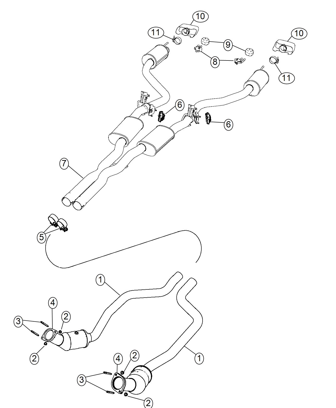 Exhaust System, [5.7L V8 HEMI VVT Engine] [5.7L V8 HEMI MDS VVT Engine]. Diagram