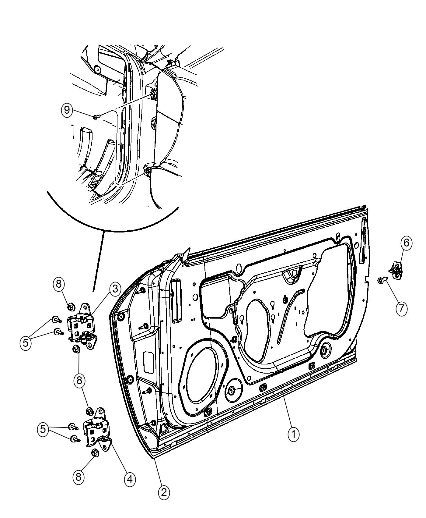 Diagram Front Door, Shell and Hinges. for your 2000 Chrysler 300  M 