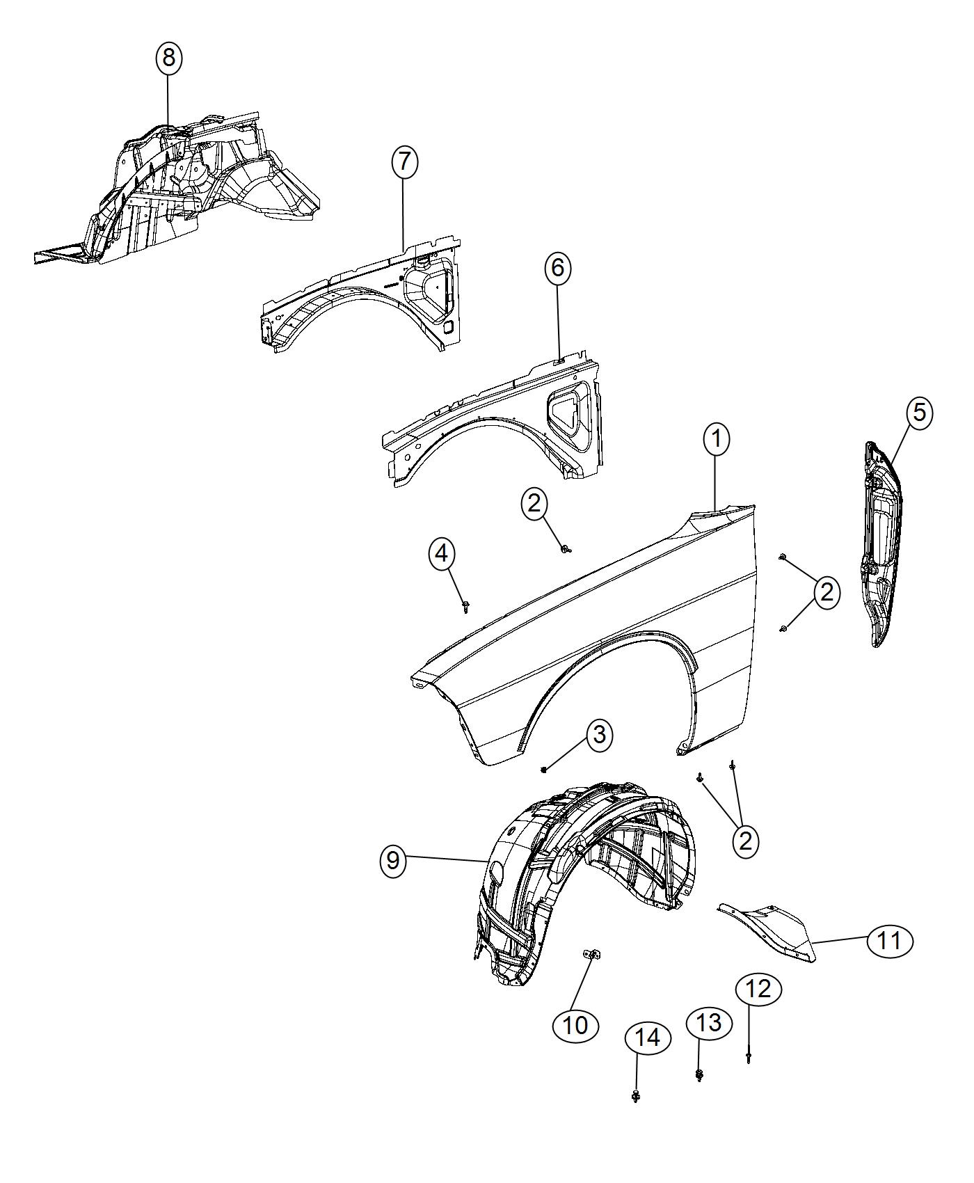 Diagram Front Fenders. for your Dodge Challenger  