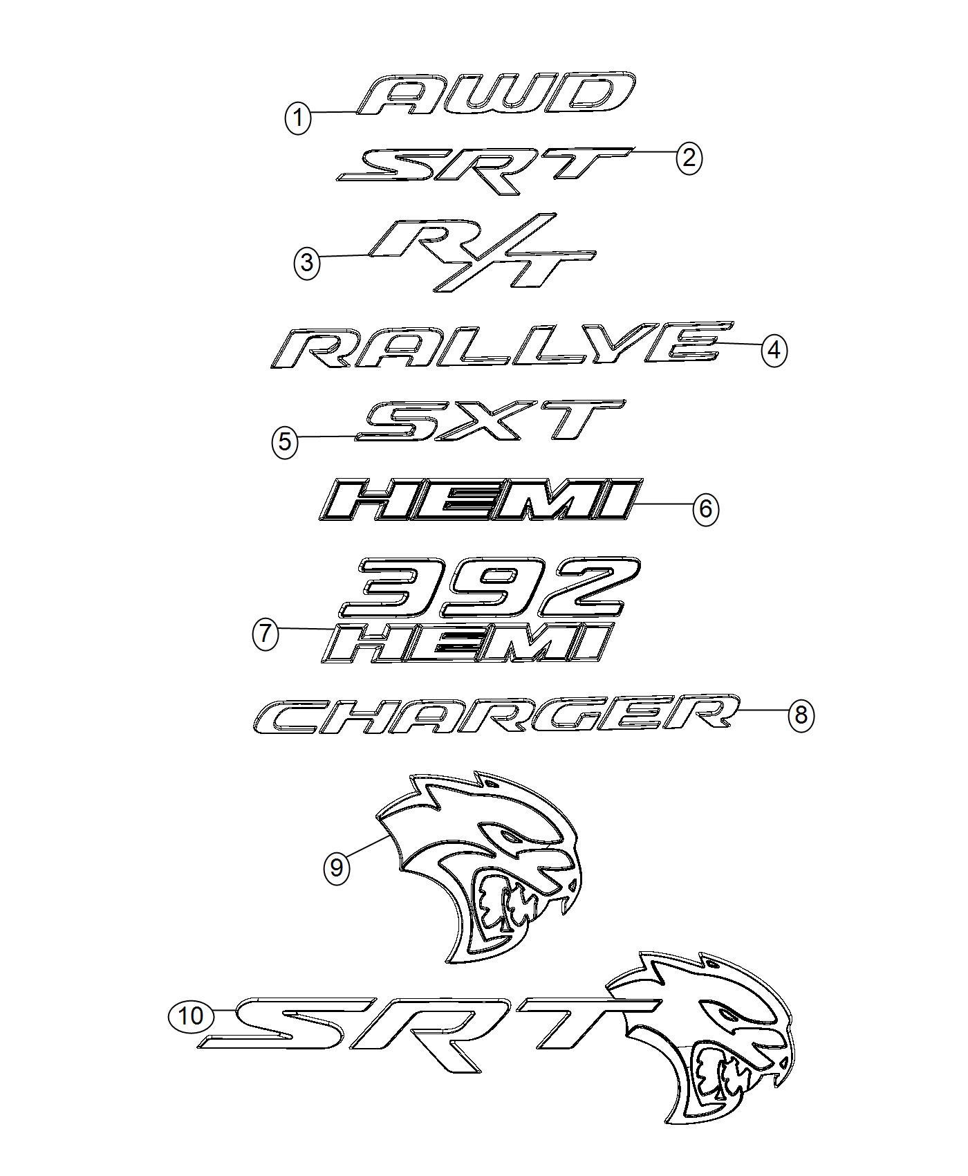 Diagram Nameplates, Emblems and Medallions. for your Dodge Charger  