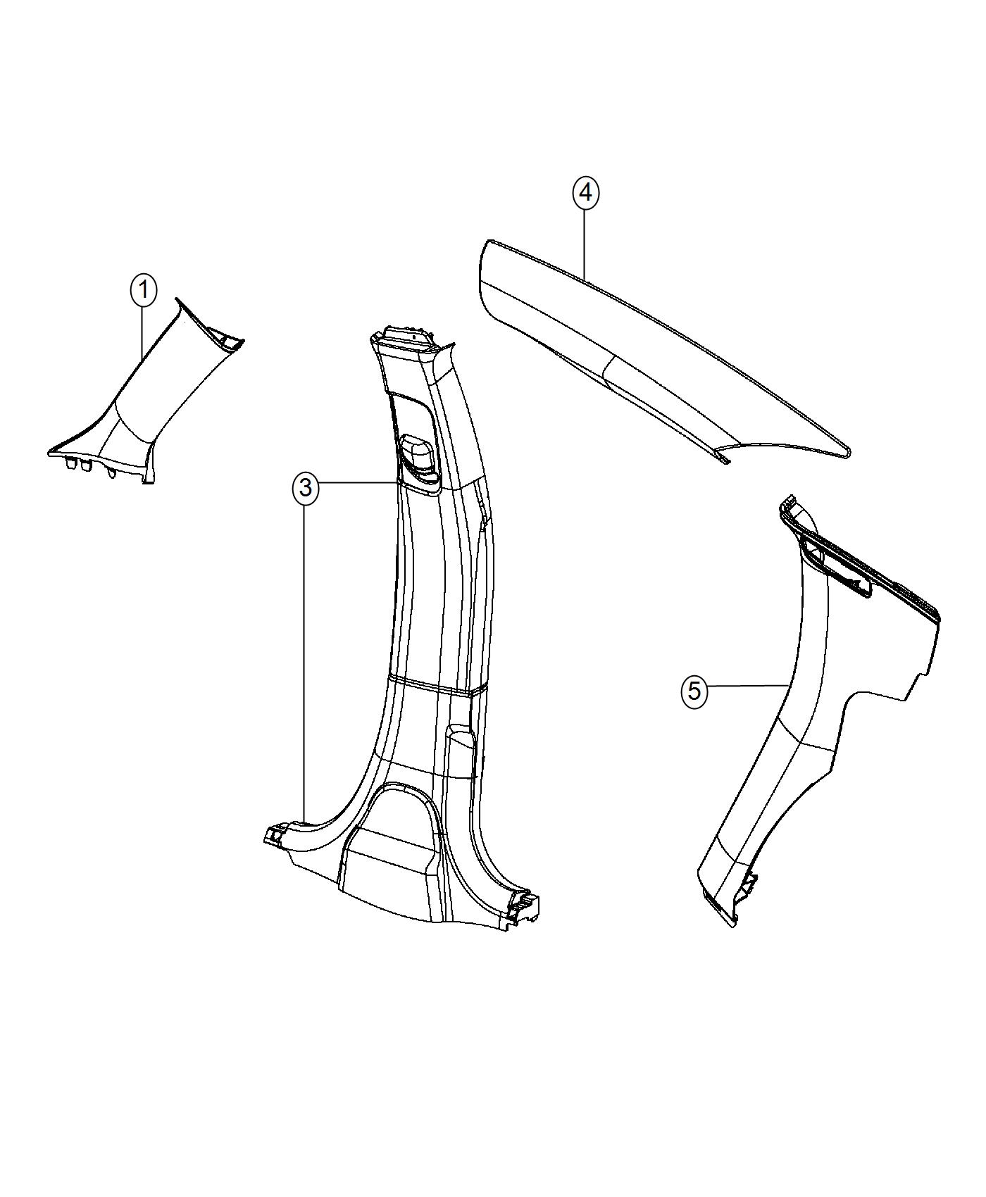 Interior Moldings and Pillars - A, B and C Pillars. Diagram