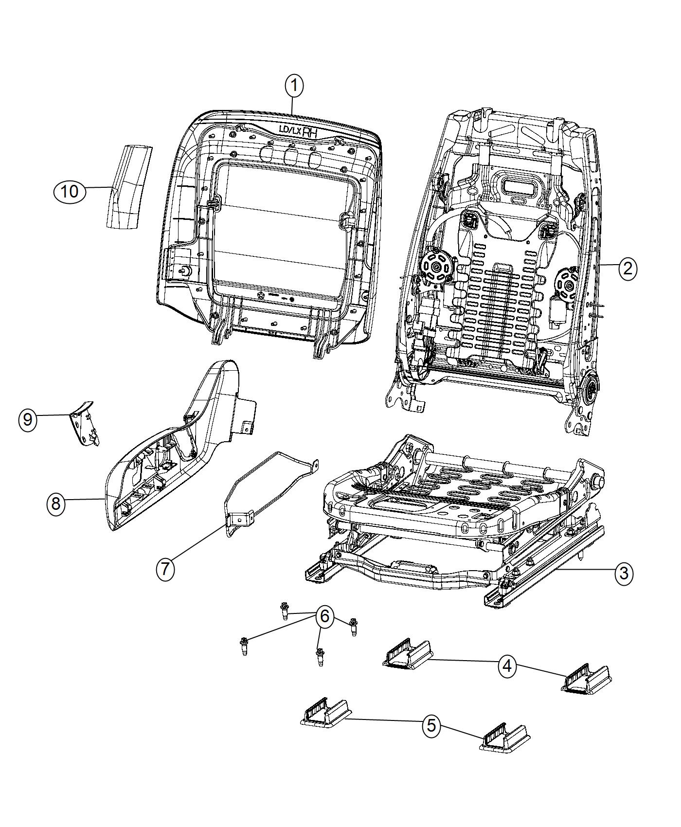 Diagram Adjusters, Recliners and Shields - Passenger Seat - Power. for your Dodge