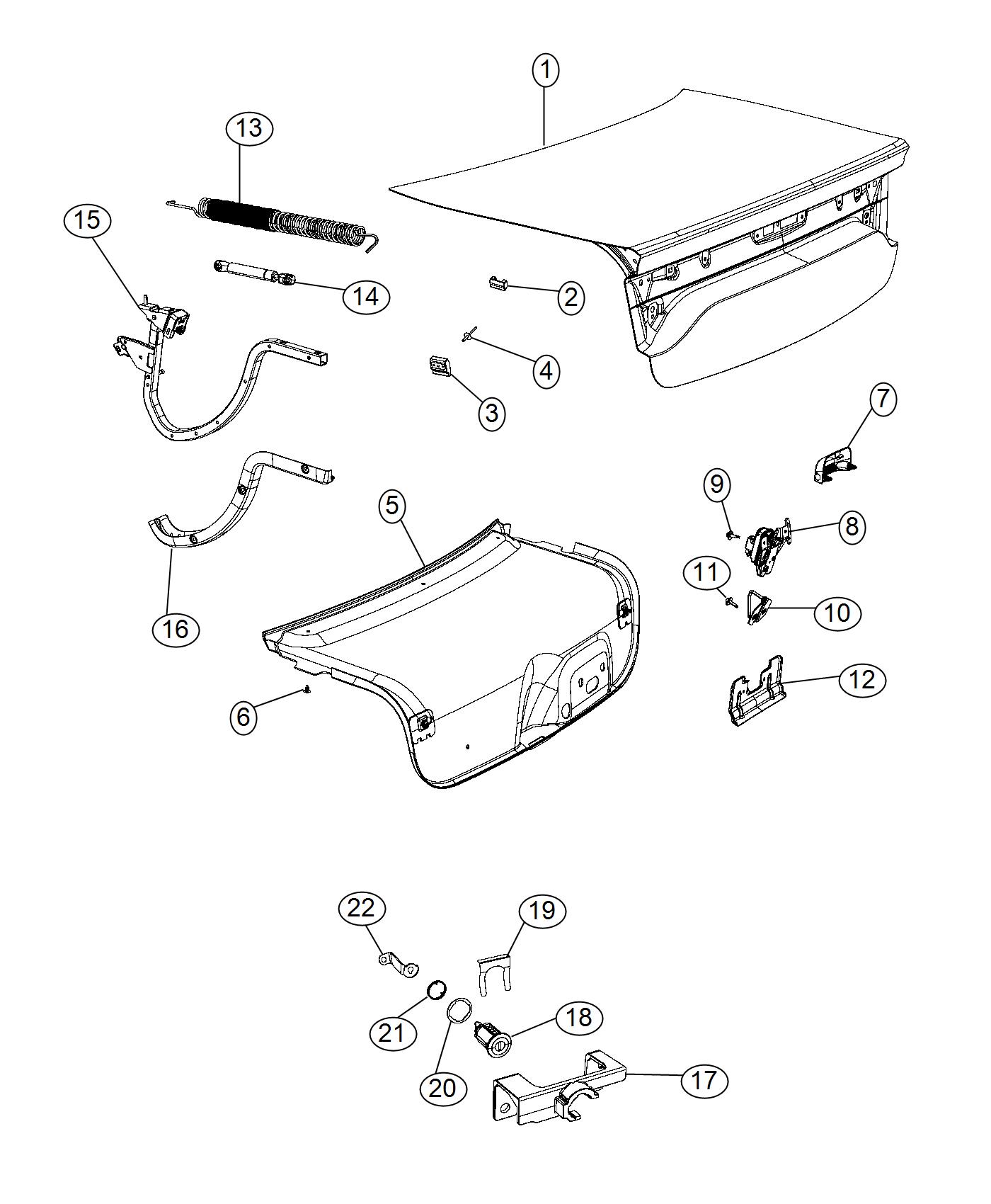 Diagram Deck Lid and Related Parts - Dodge Charger. for your 2023 Dodge Hornet   