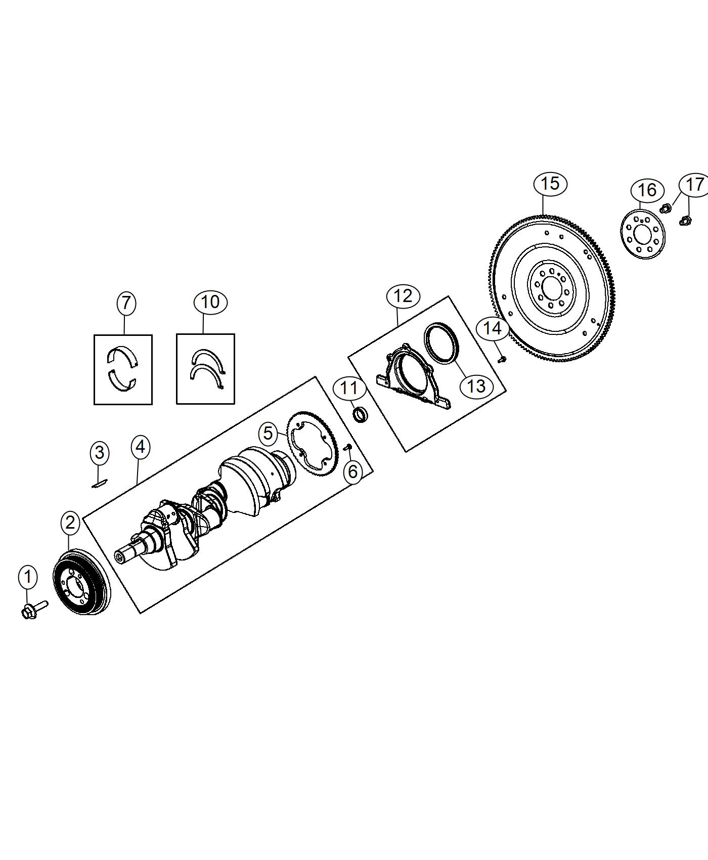 Diagram Crankshaft, Crankshaft Bearings, Damper And Flywheel 6.2L. for your 2017 Dodge Charger   