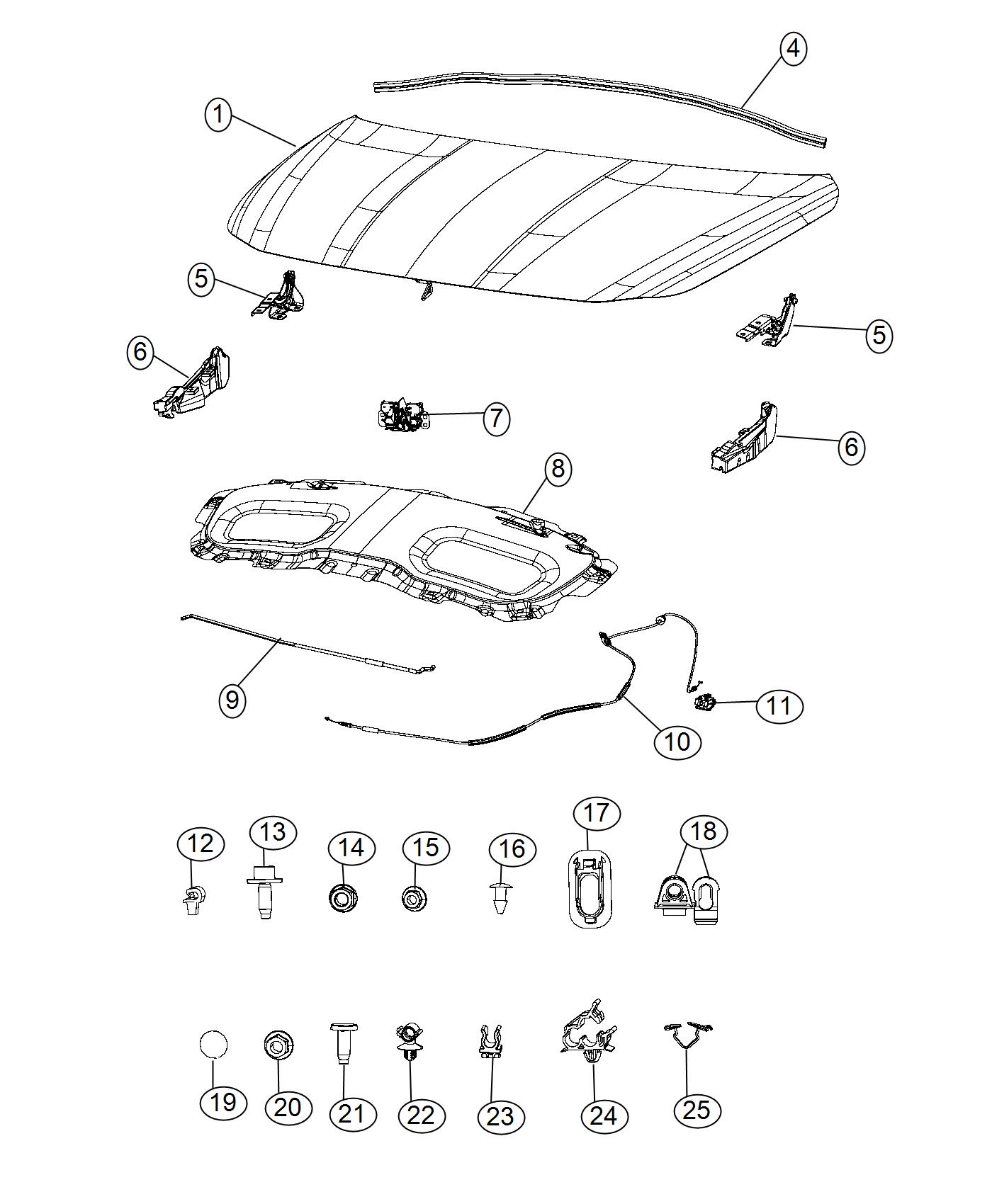 Diagram Hood and Related Parts. for your 2021 Dodge Charger   