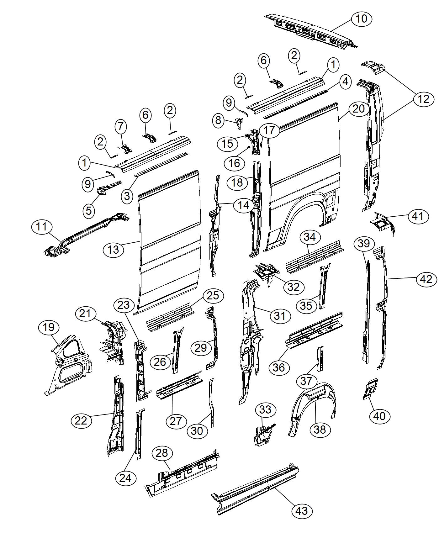 Panels Body Side 136 Wheel Base. Diagram