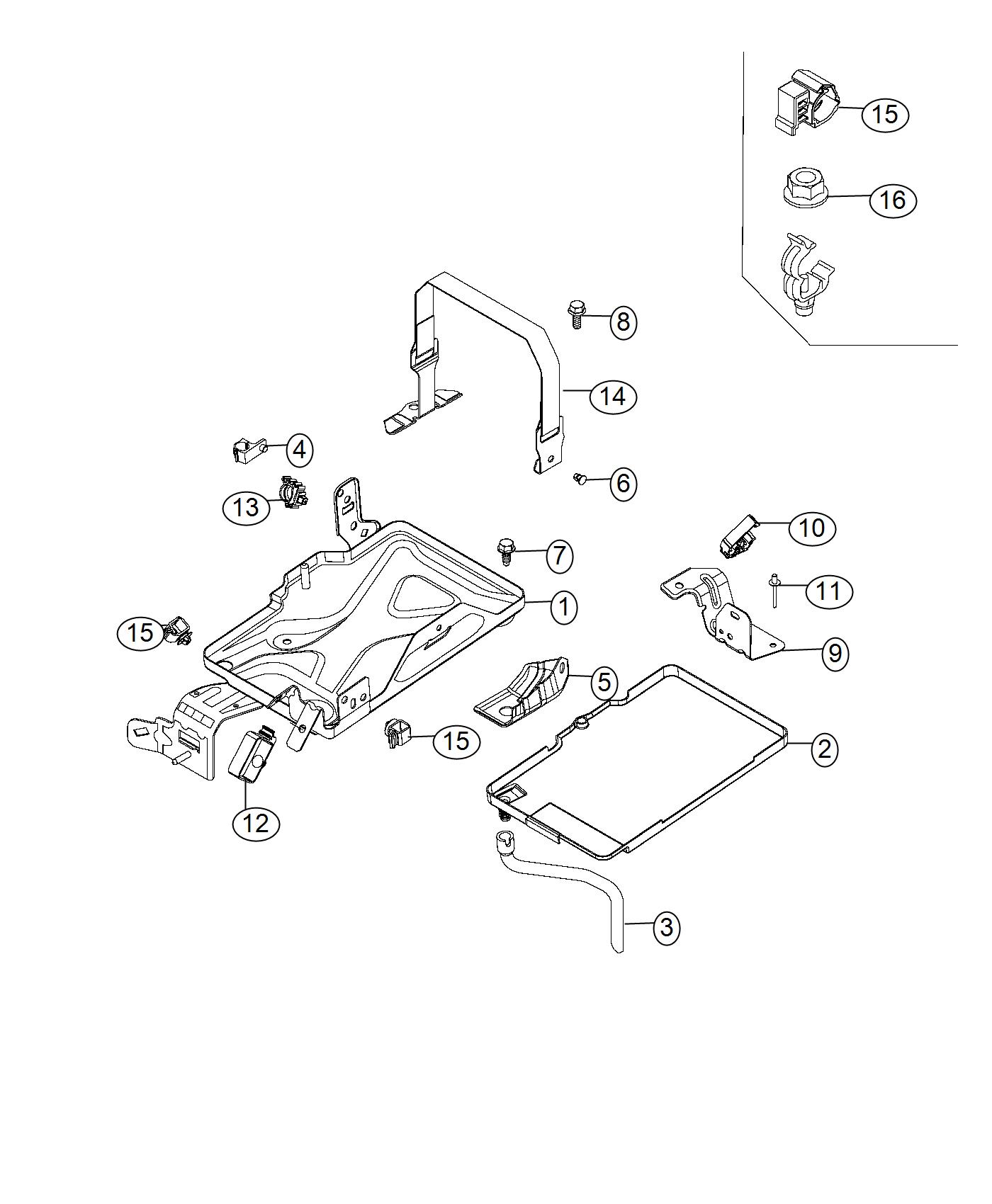 Tray, Battery Mounting and Battery. Diagram