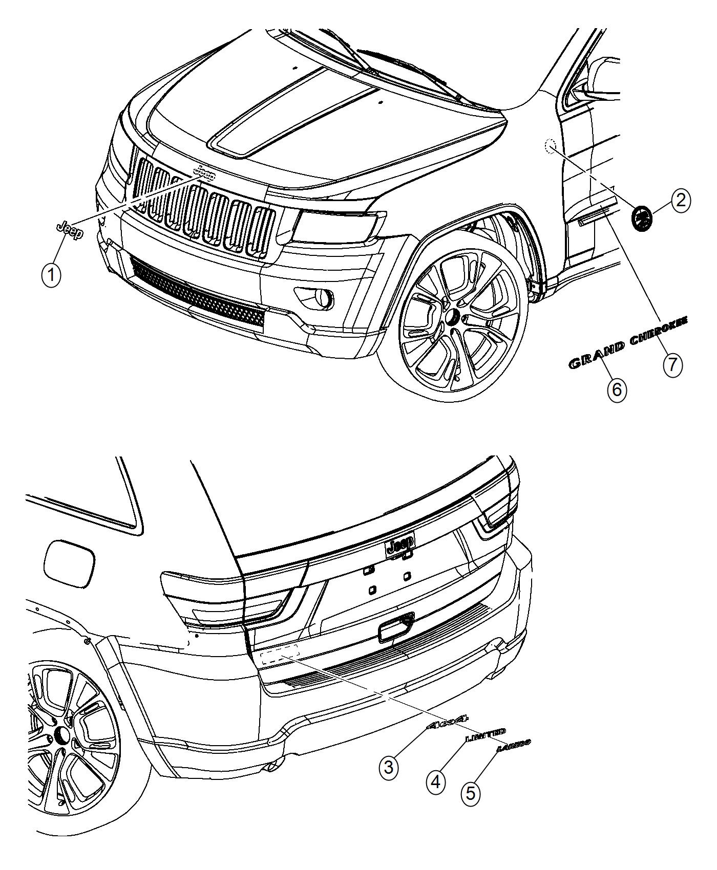 Diagram Nameplates, Emblems and Medallions. for your Jeep