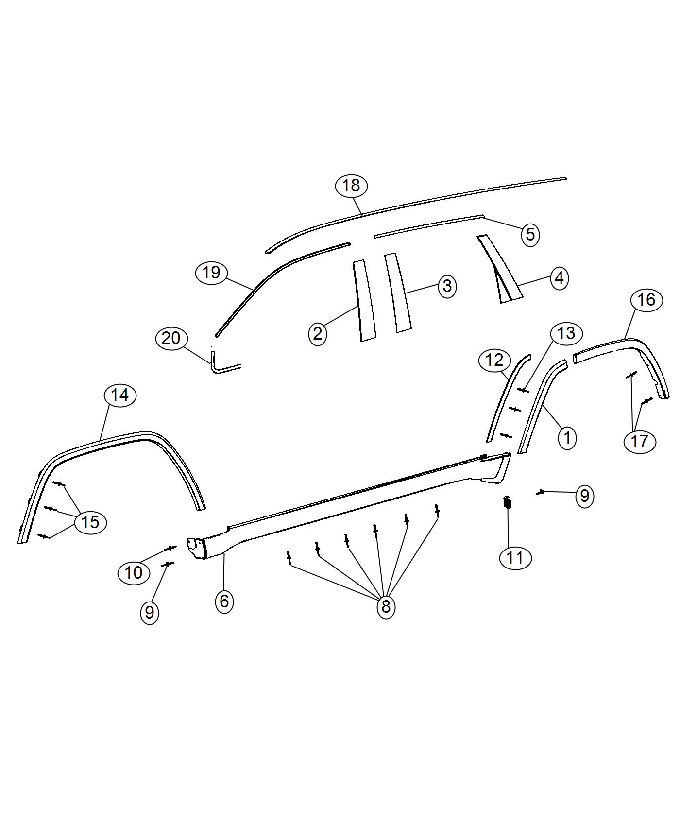 Diagram Exterior Ornamentation. for your 2013 Jeep