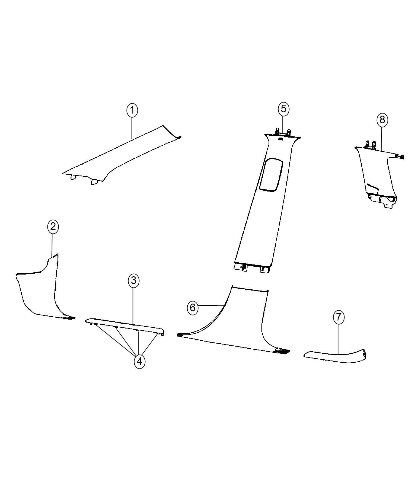 Diagram Interior Moldings and Pillars. for your 2016 Dodge Durango   