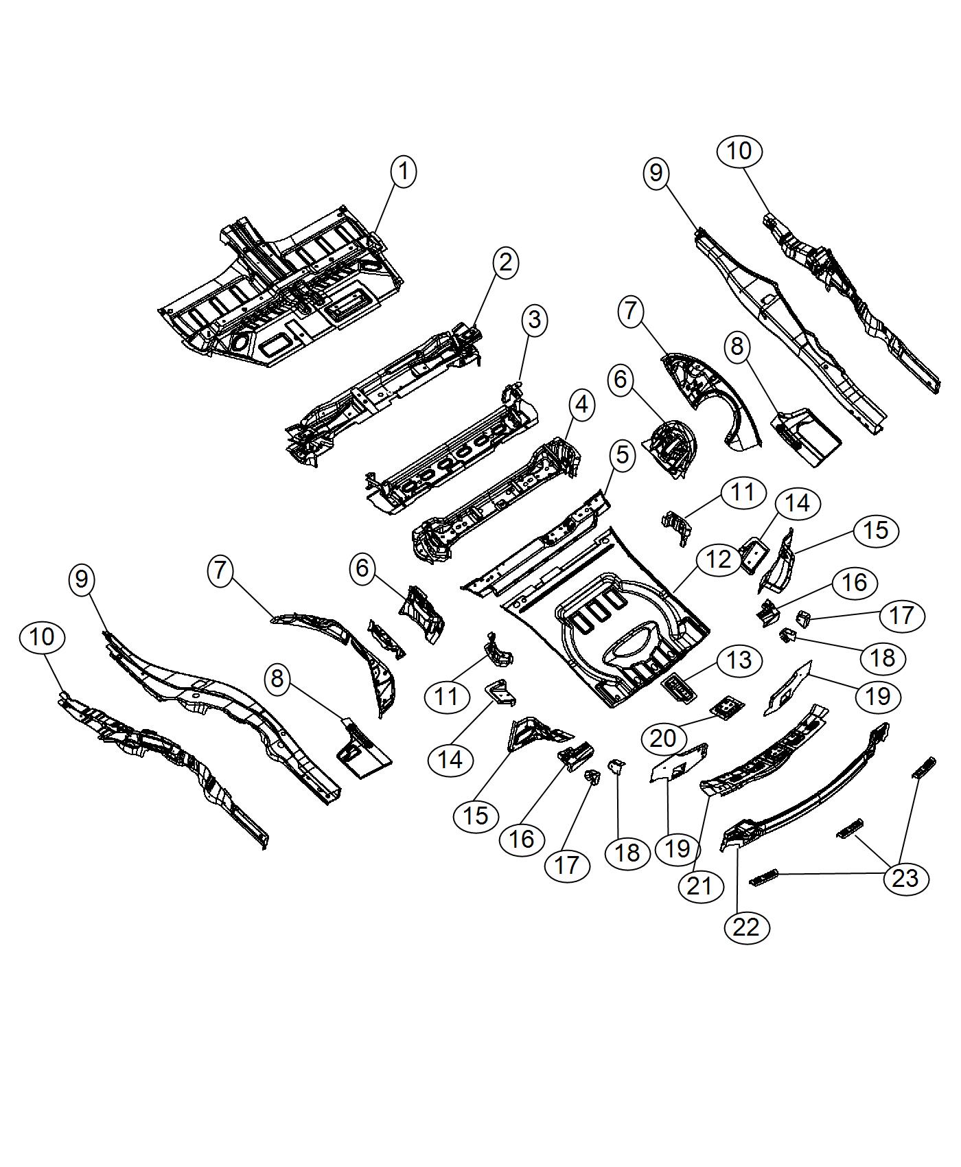 Diagram Center and Rear Floor Pan. for your Jeep