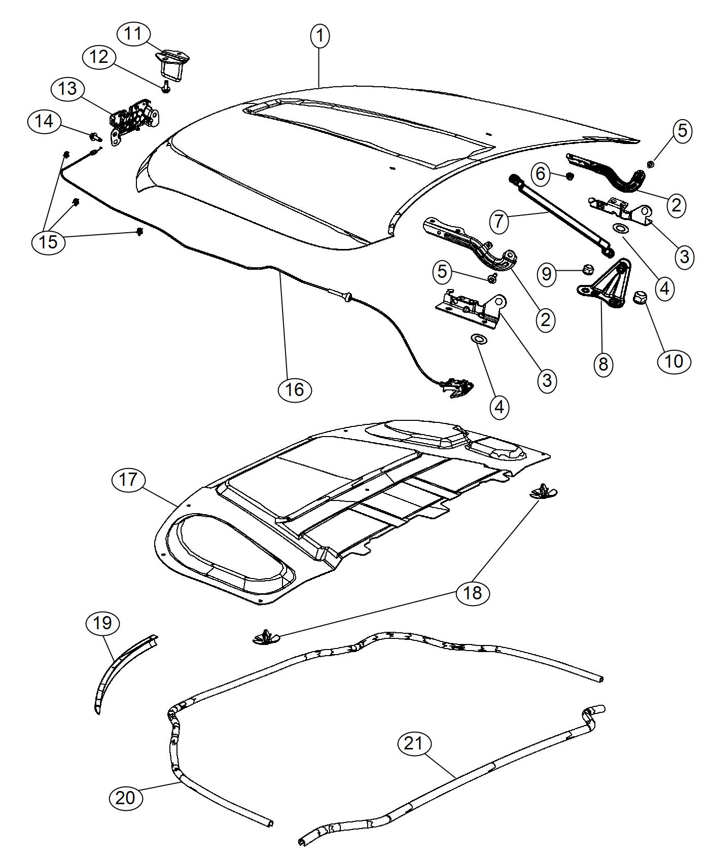 Diagram Hood and Related Parts. for your 2001 Chrysler 300  M 