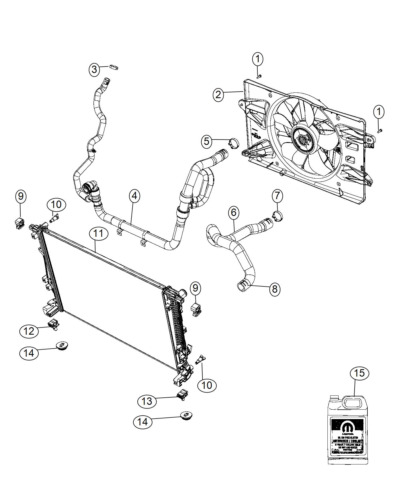 Diagram Radiator and Related Parts Single Fan. for your Dodge