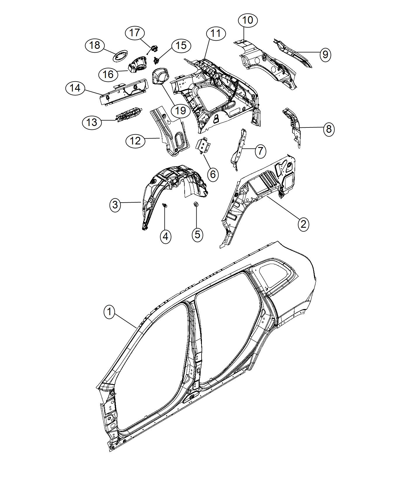 Diagram Quarter Panel and Fuel Filler Door. for your 2020 Jeep Cherokee   