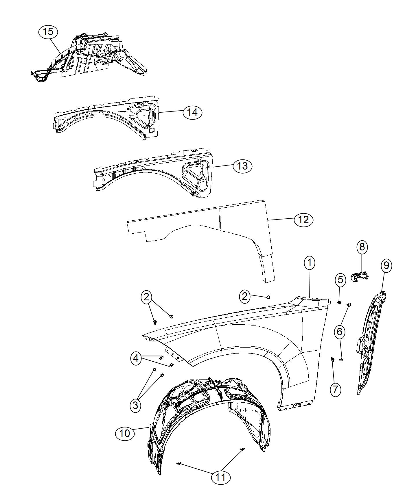 Diagram Front Fenders. for your Dodge Charger  