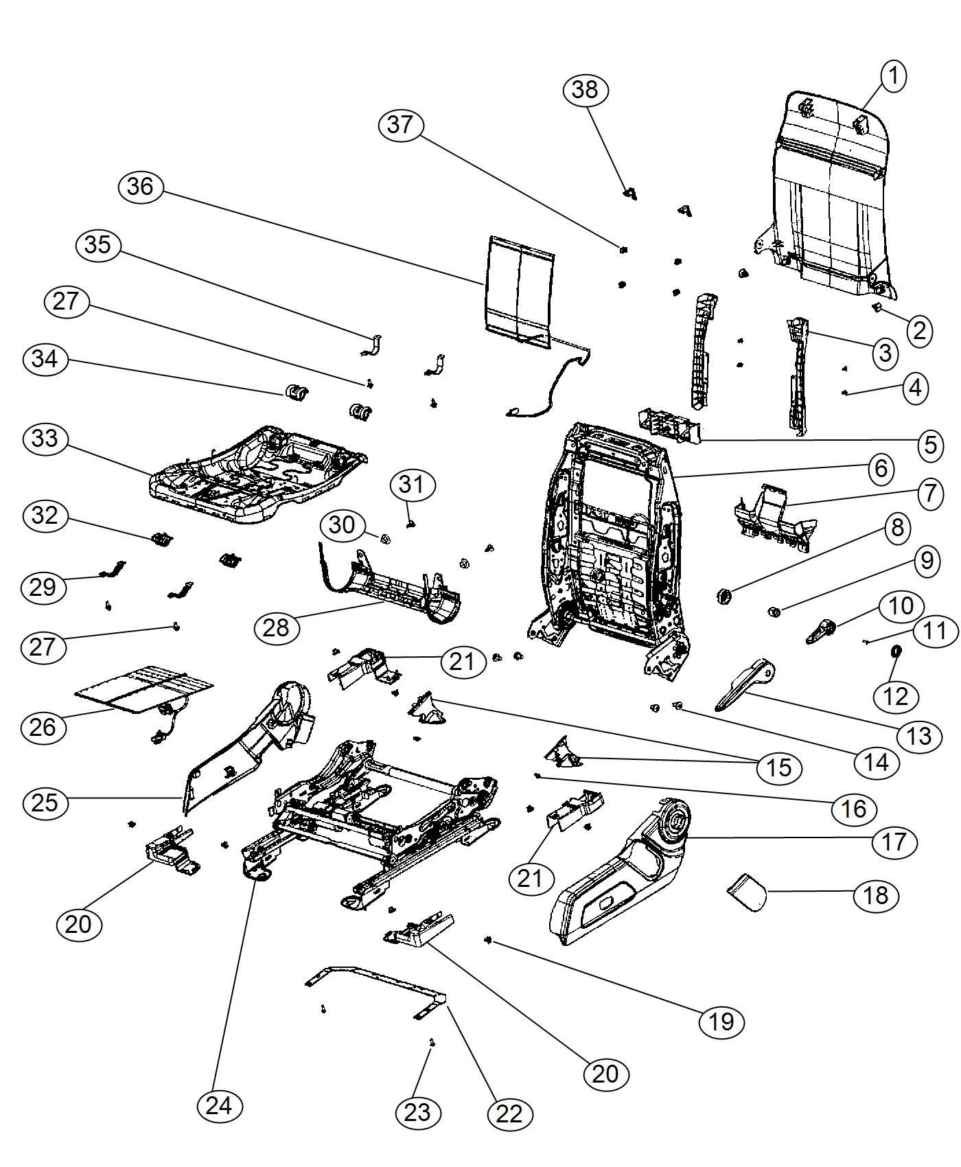 Adjusters, Recliners and Shields - Driver Seat - Power - RHD. Diagram