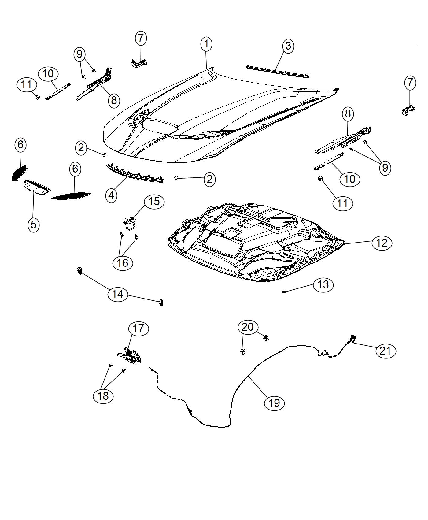 Diagram Hood and Related Parts. for your Dodge Charger  