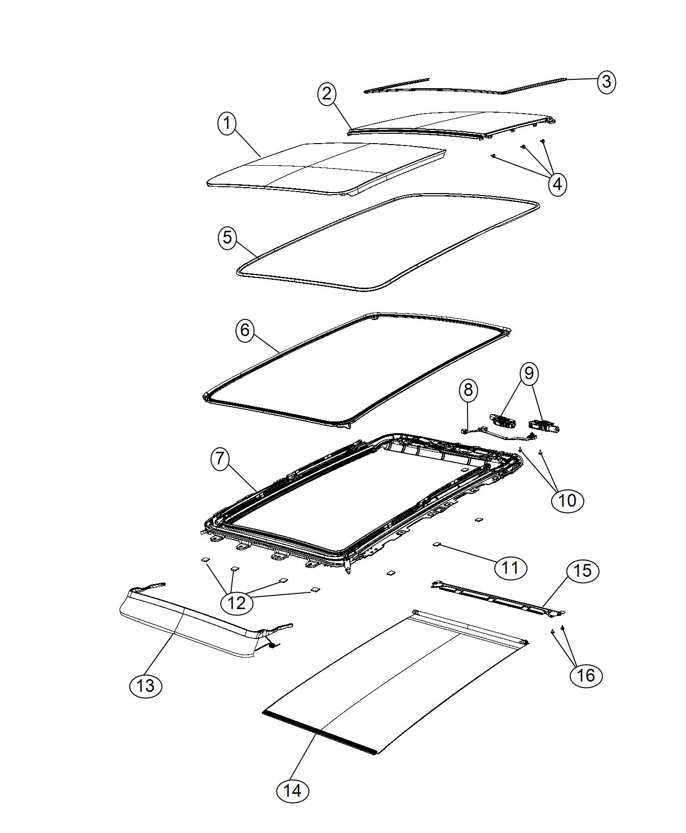 Diagram Sunroof and Component Parts. for your 2000 Chrysler 300  M 