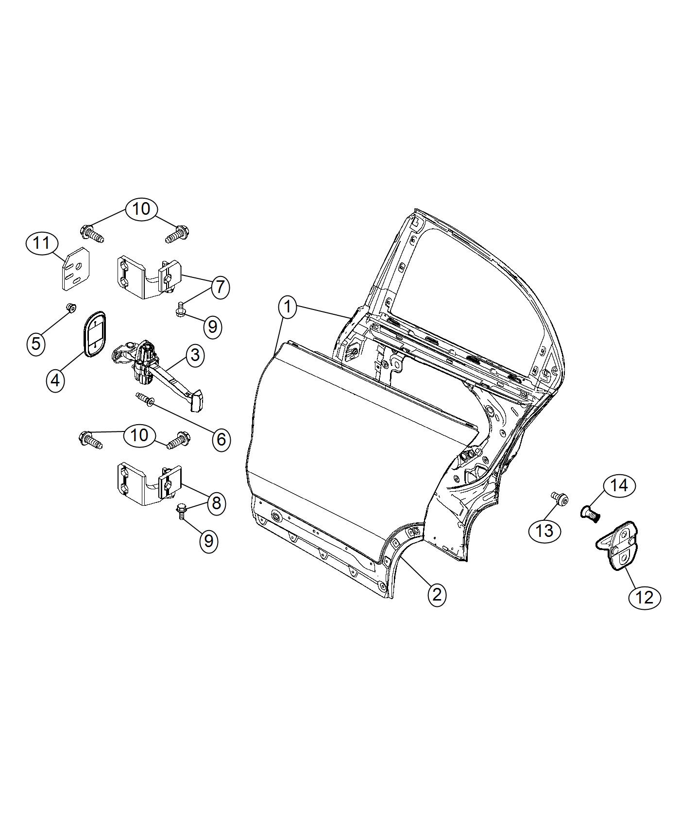 Diagram Rear Door, Shell And Hinges. for your 2001 Chrysler 300  M 