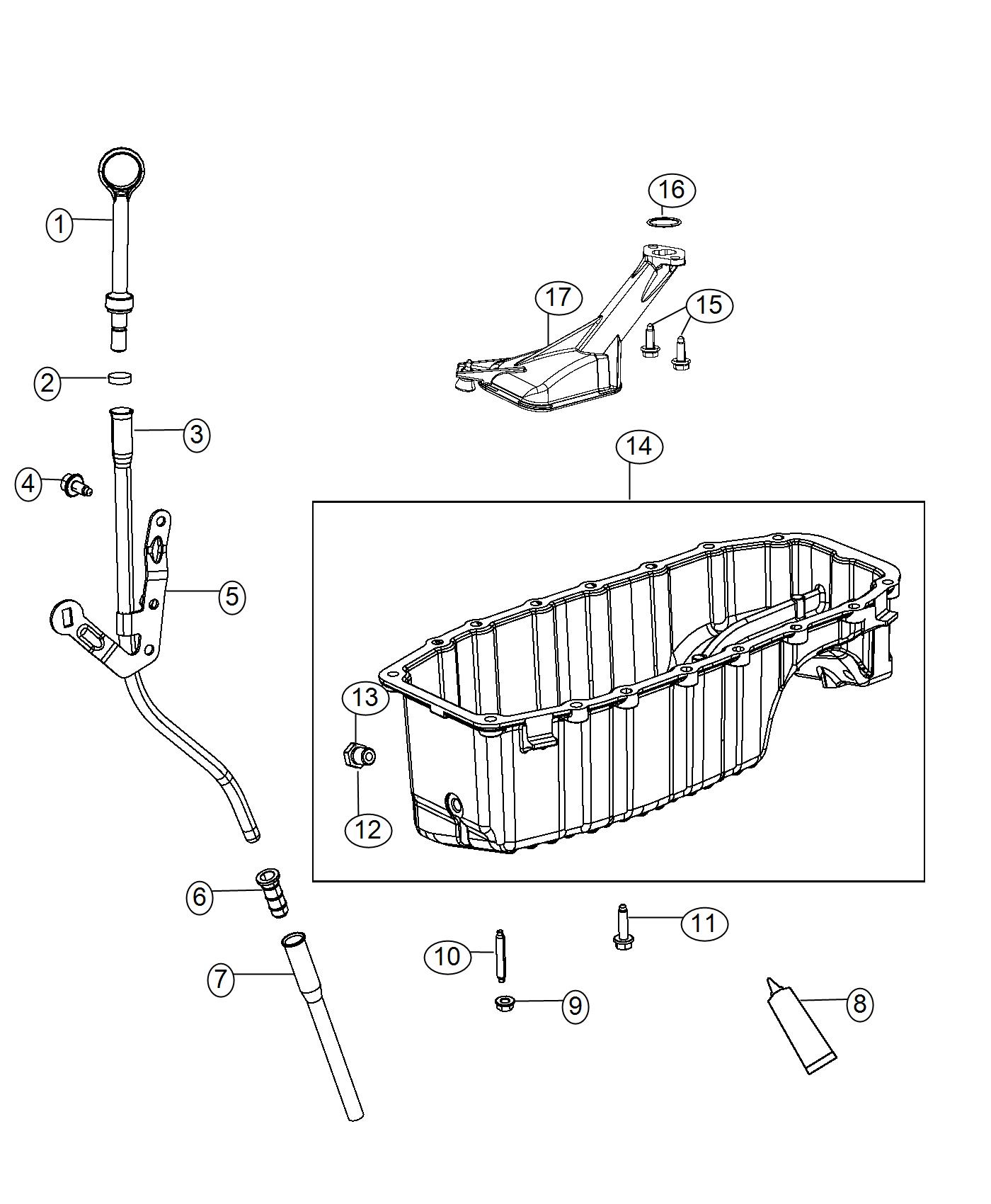 Engine Oil Pan, Engine Oil Level Indicator And Related Parts 1.4L Turbocharged. Diagram