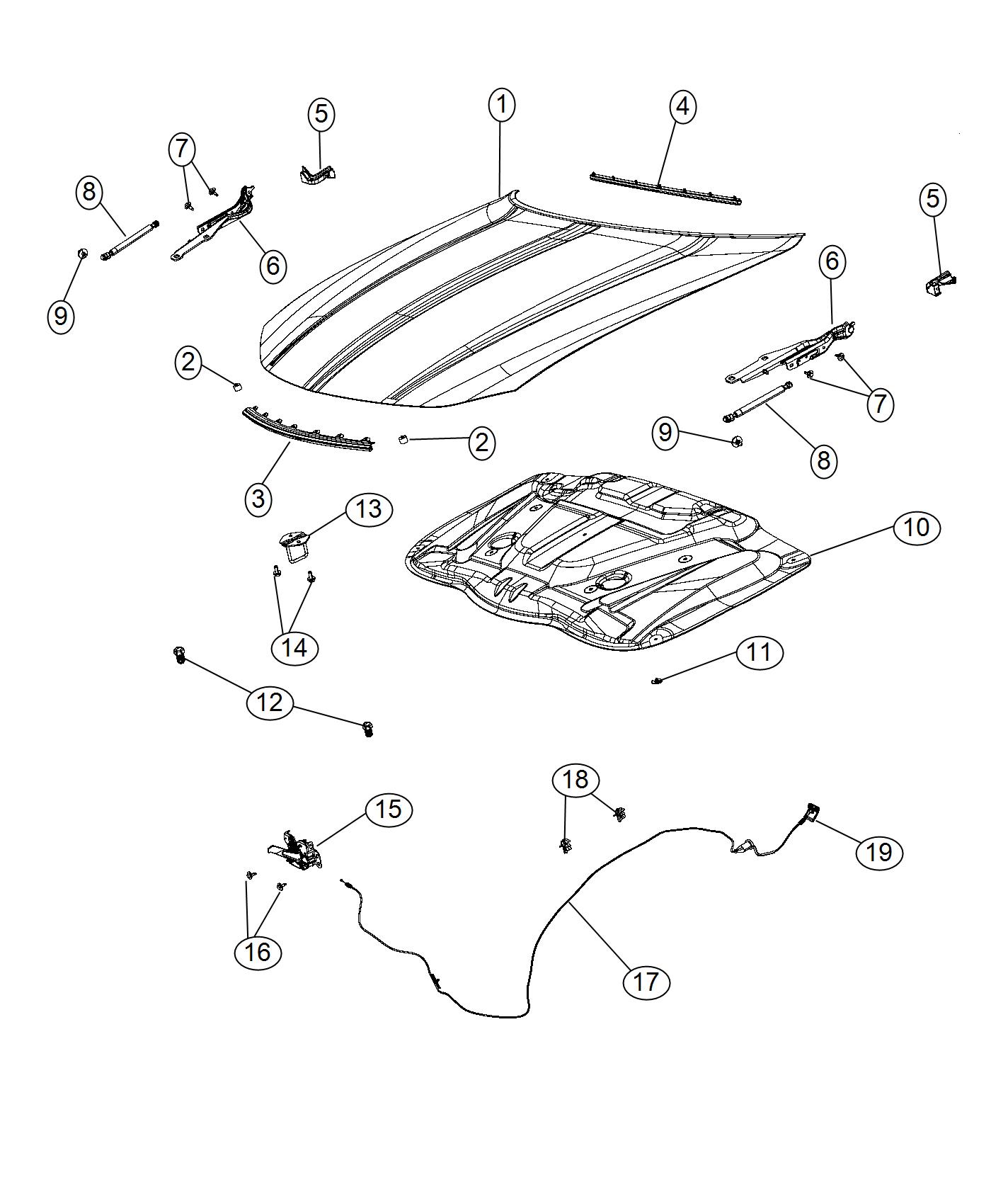 Diagram Hood and Related Parts. for your Dodge