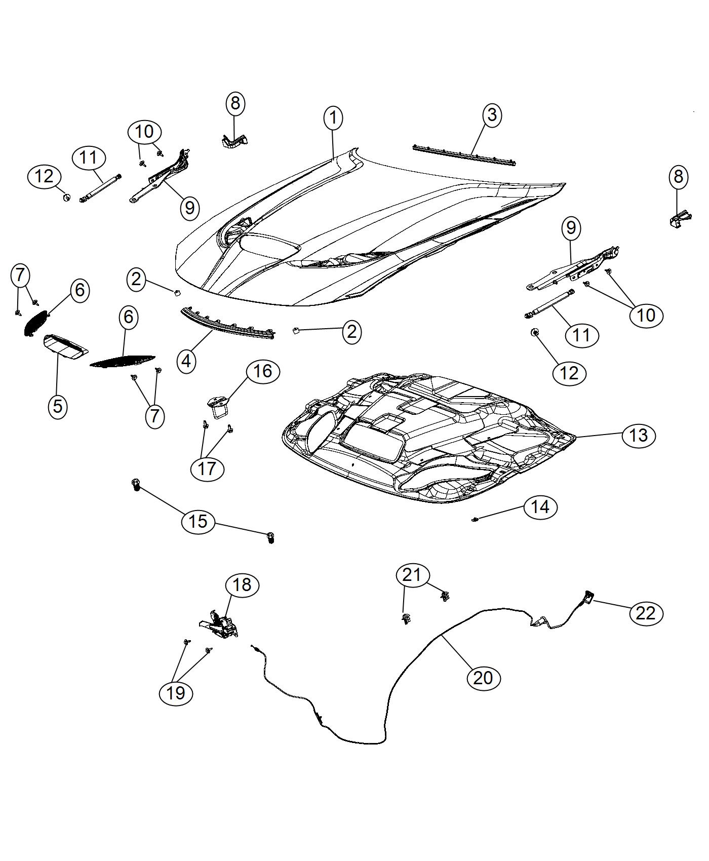 Diagram Hood and Related Parts. for your Dodge Charger  