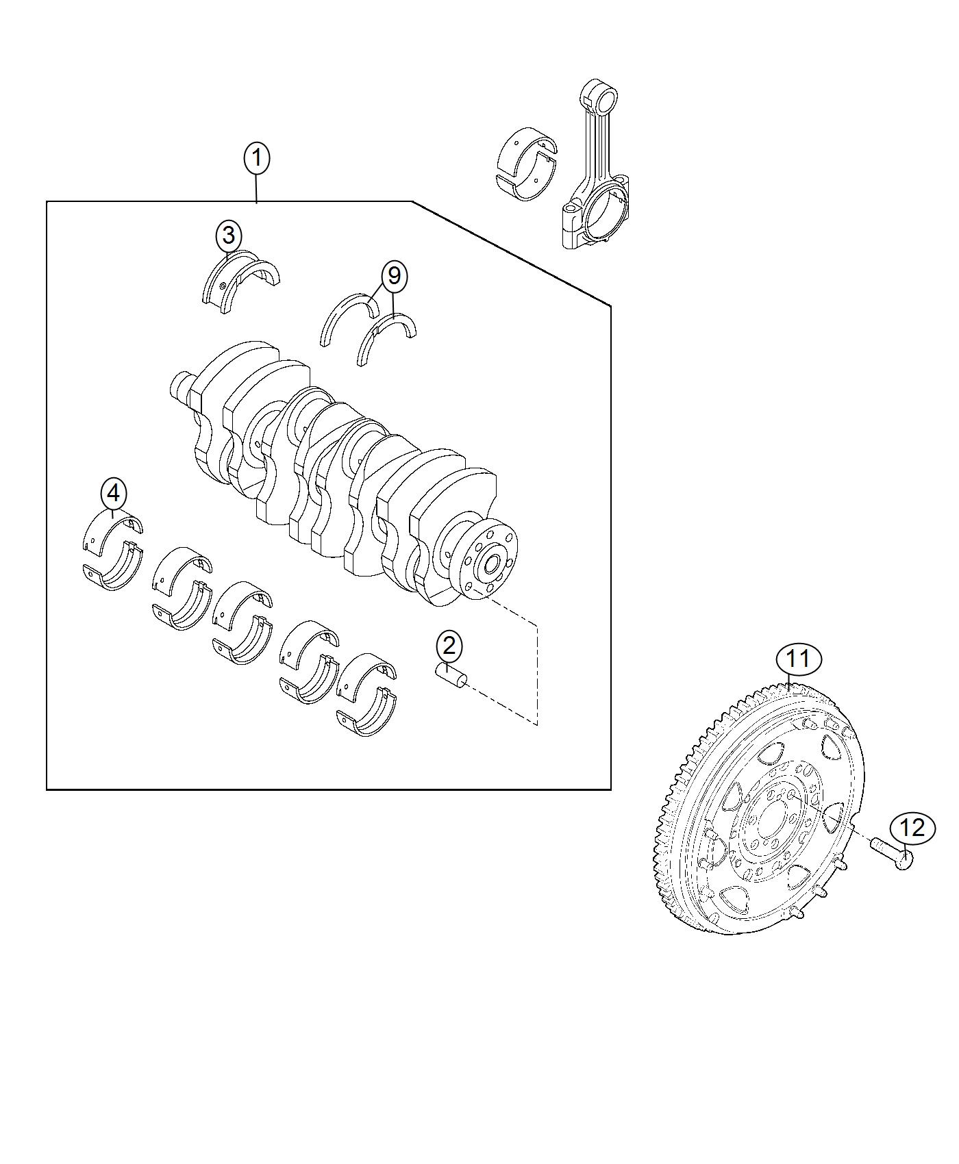 Diagram Crankshaft, Crankshaft Bearings, Damper and Flywheel. for your 2001 Chrysler 300  M 