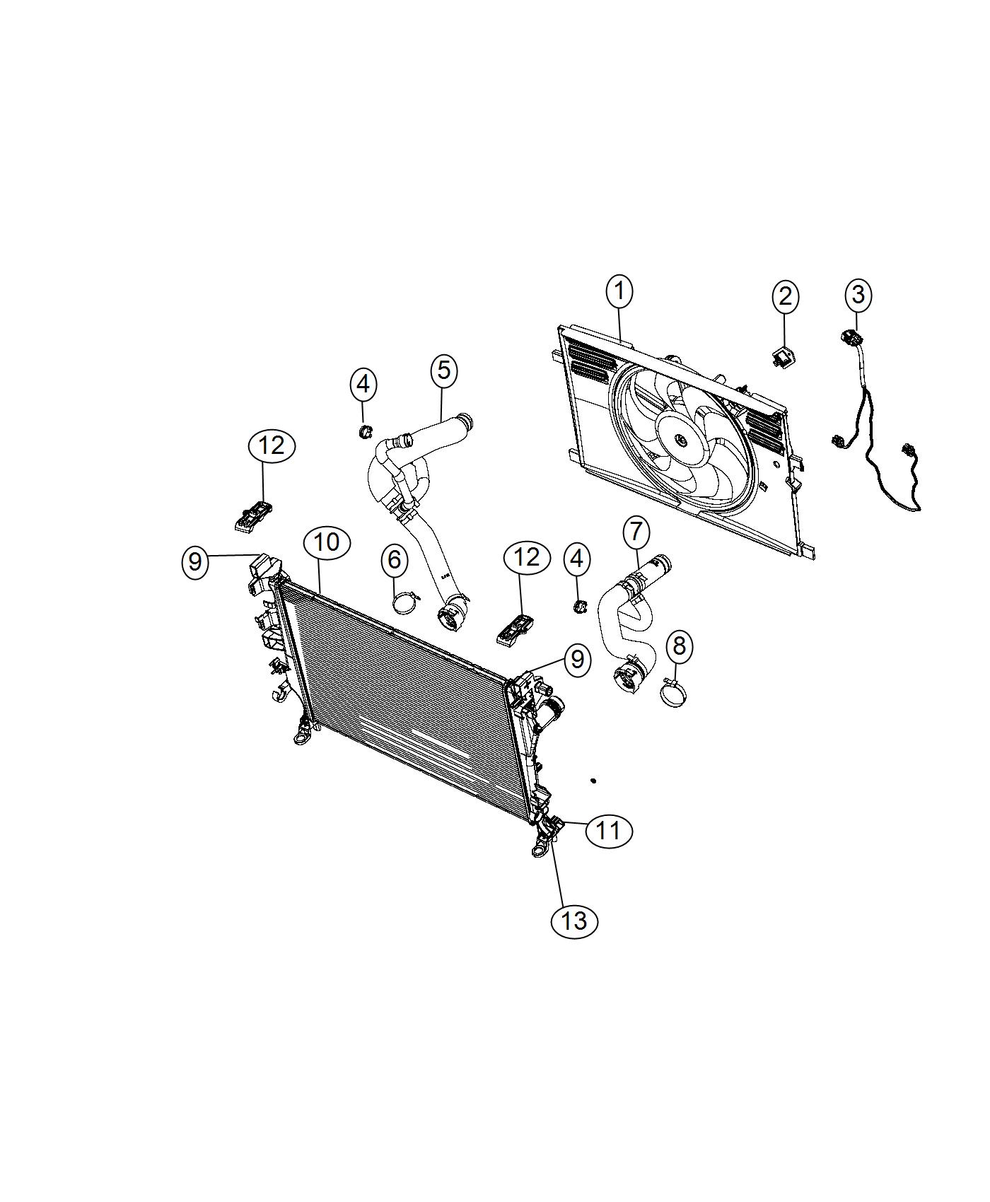 Diagram Radiator and Related Parts. for your Jeep