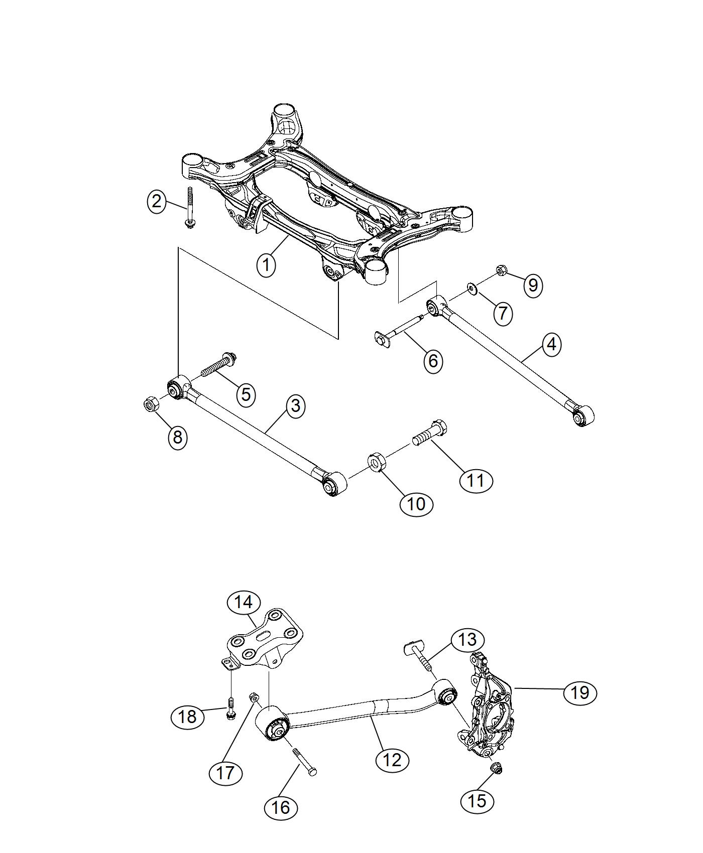 Diagram Crossmember, Links Rear Suspension 4X4. for your 2001 Chrysler 300  M 