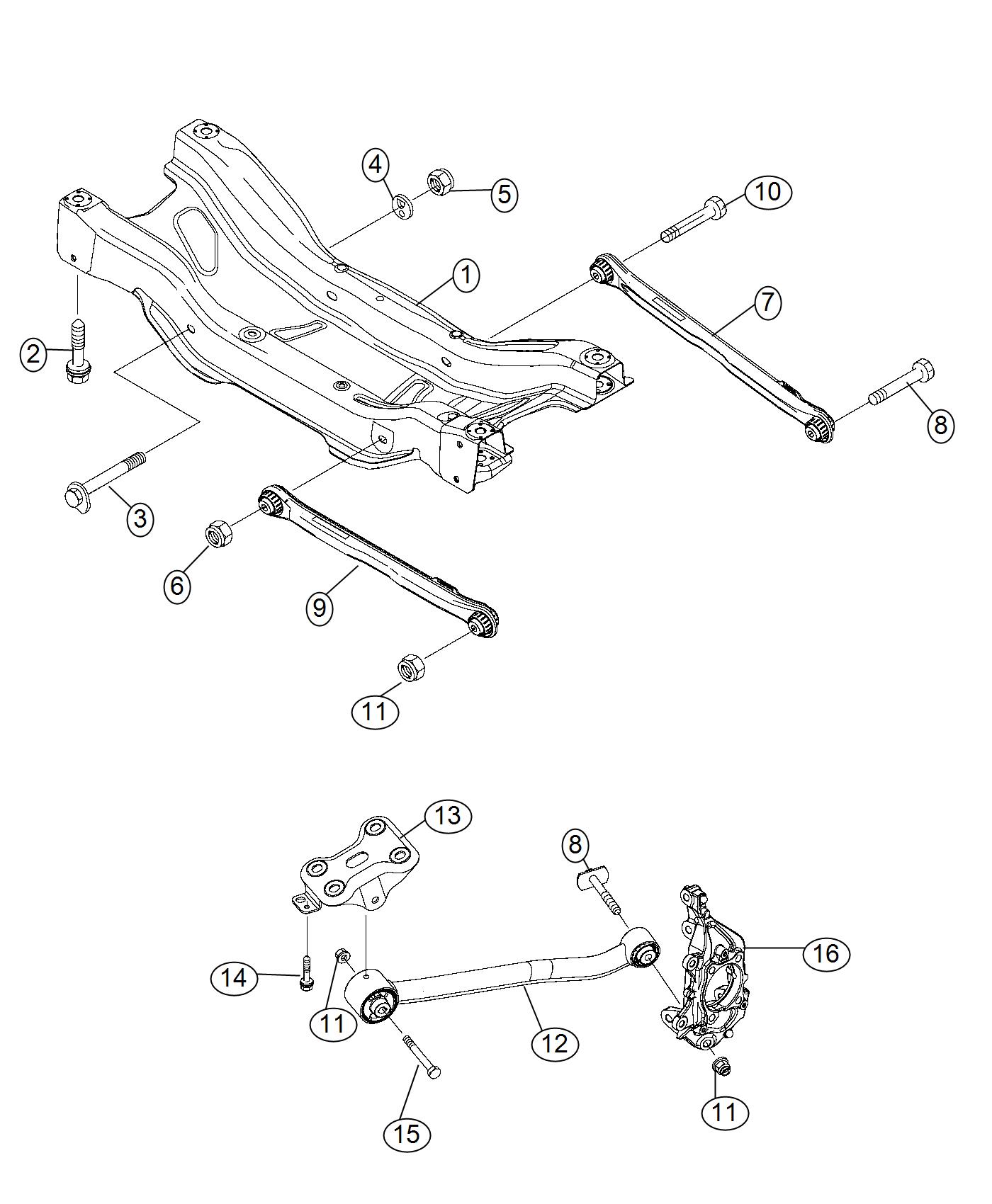 Diagram Crossmember, Links Rear Suspension 4x2. for your 2003 Chrysler 300  M 