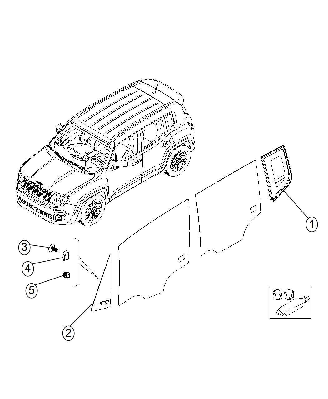 Diagram Front and Rear Stationary Side Glass. for your Jeep Renegade  