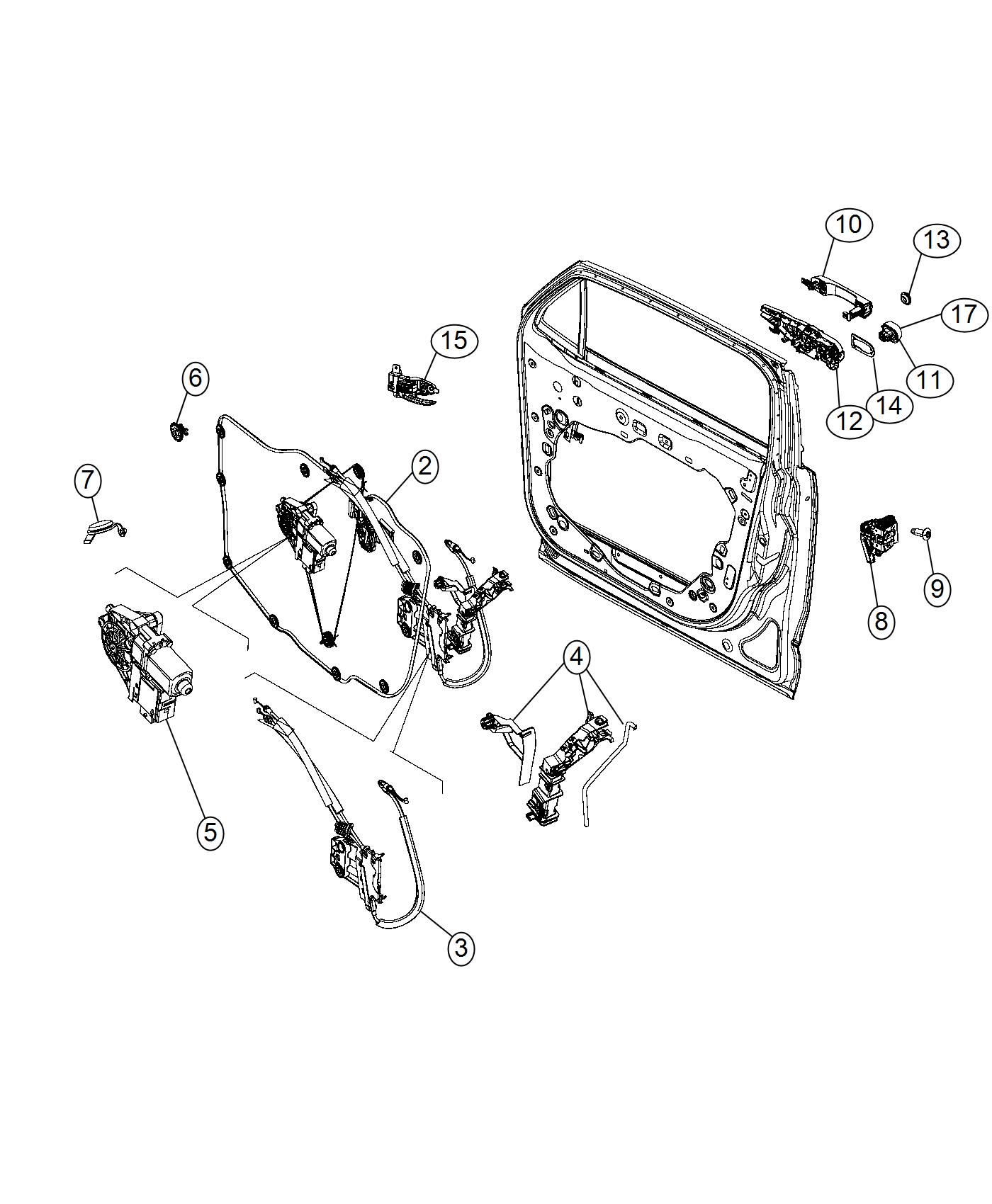 Diagram Front Door, Hardware Components. for your 2022 Jeep Wrangler   