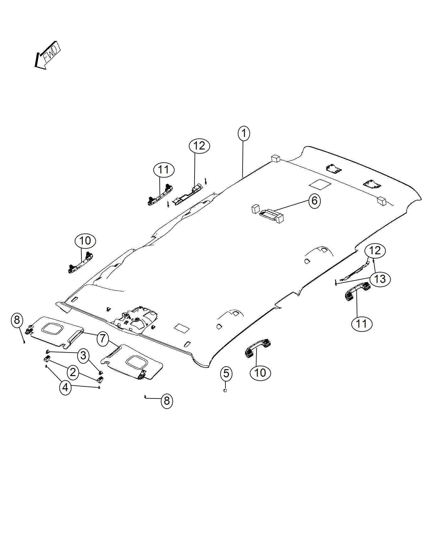 Diagram Headliners and Visors. for your 1999 Chrysler 300  M 