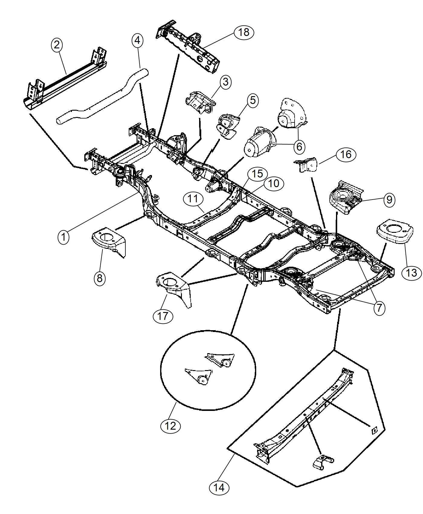 Diagram Frame, Complete. for your 2011 Jeep Wrangler 3.8L V6 A/T 4X4 SAHARA 